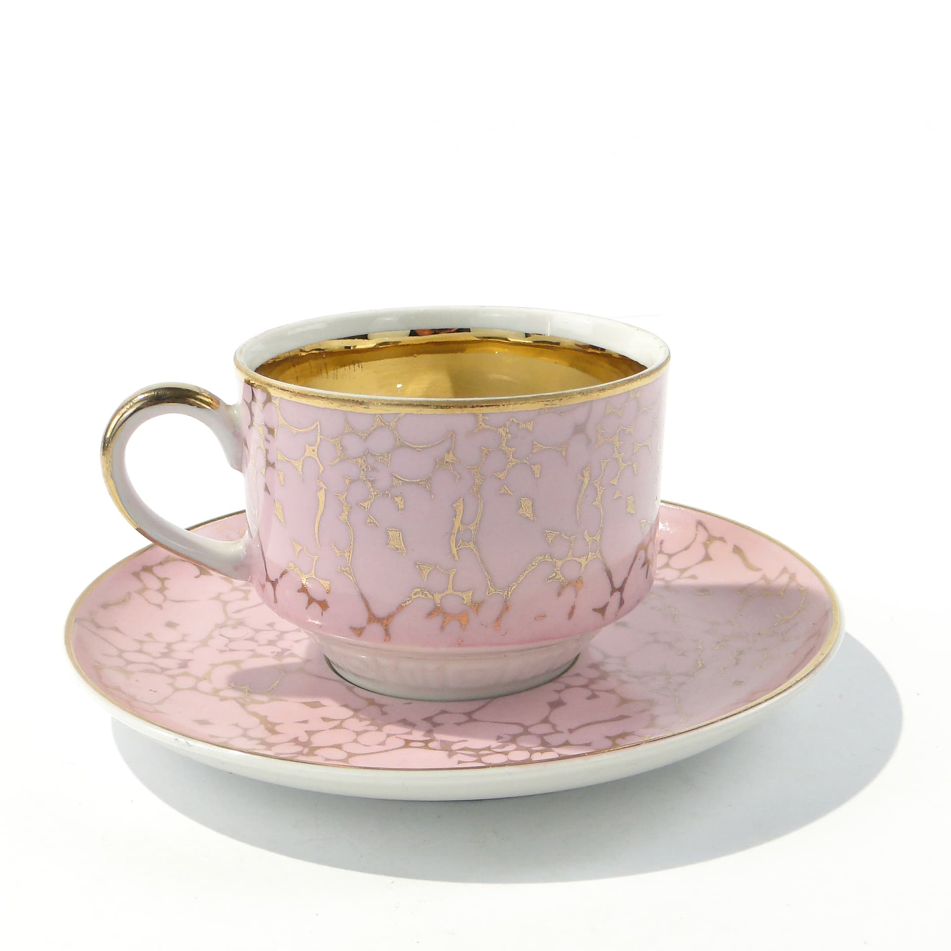 Cup Ada, pink, gold-plated porcelain, by W. Potacki, Ćmielów, Poland, 1960s. - 346020