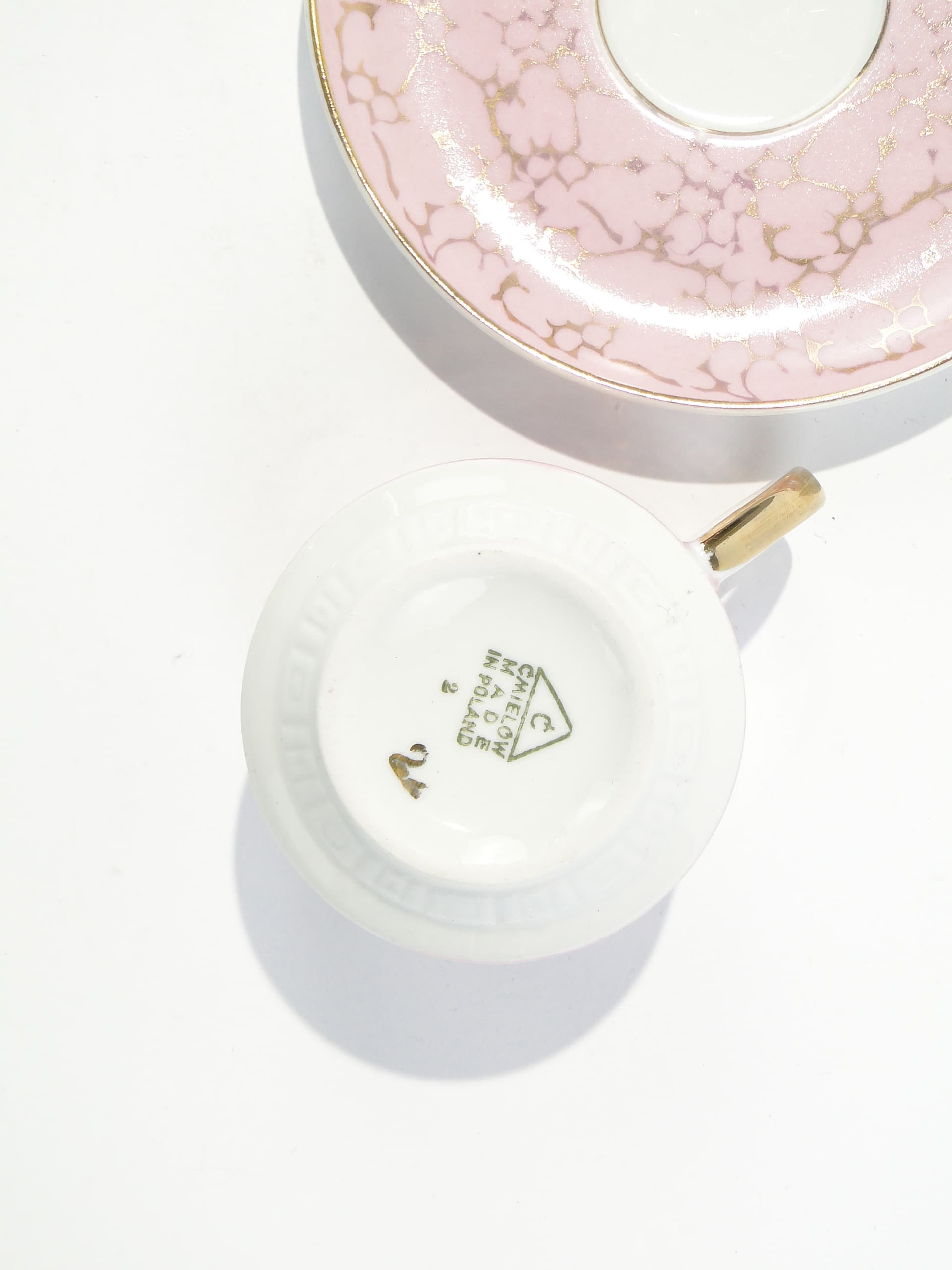 Cup Ada, pink, gold-plated porcelain, by W. Potacki, Ćmielów, Poland, 1960s. - 346025