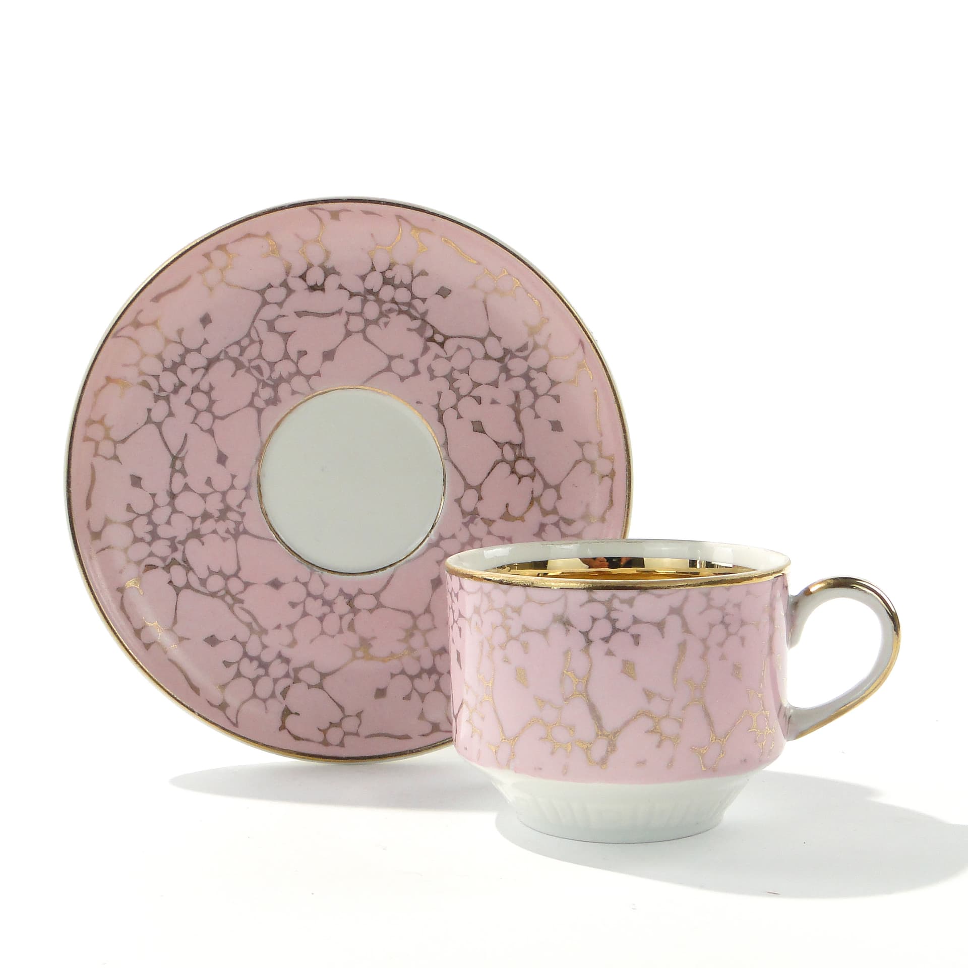Cup Ada, pink, gold-plated porcelain, by W. Potacki, Ćmielów, Poland, 1960s. - 346017