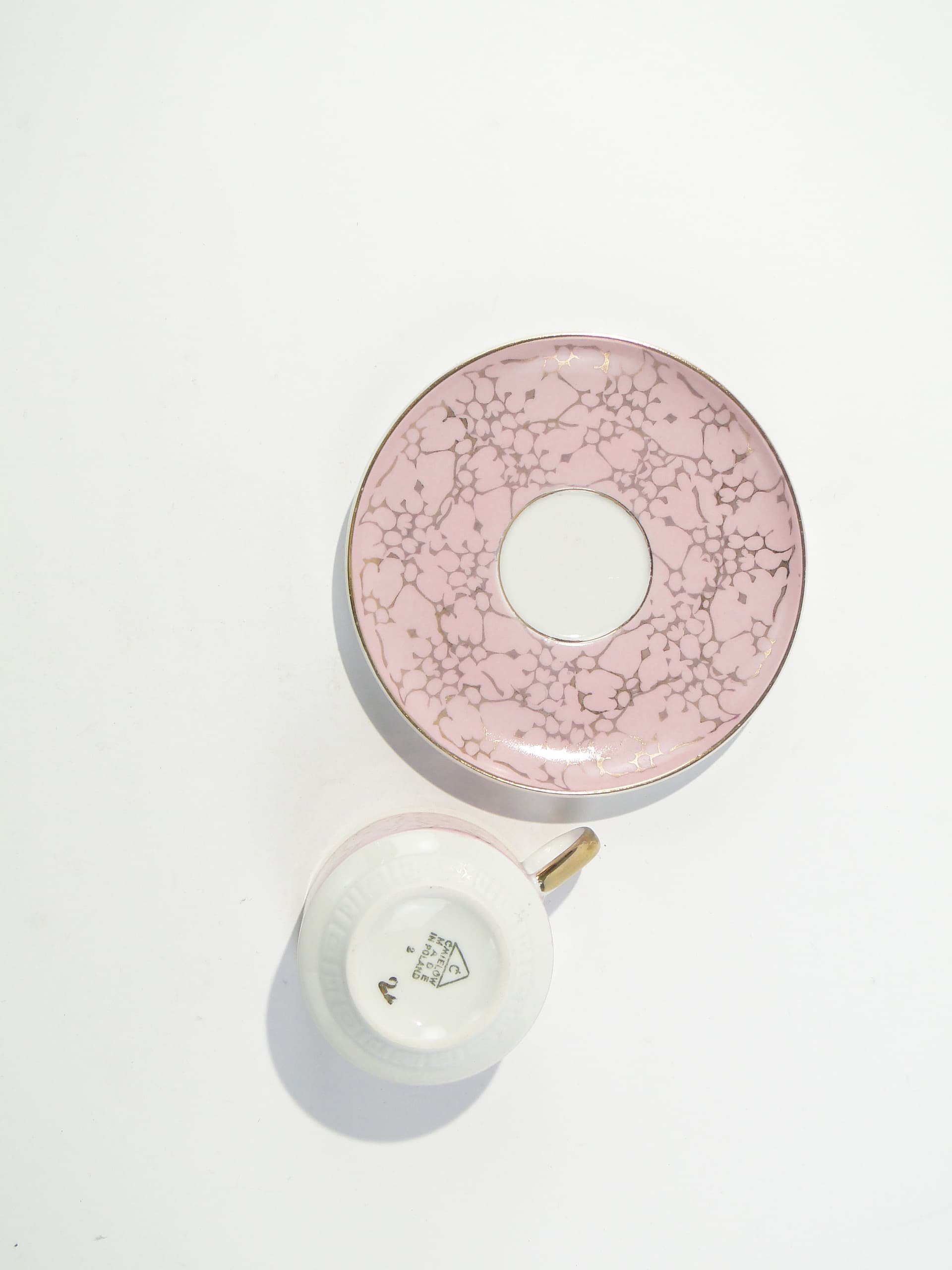 Cup Ada, pink, gold-plated porcelain, by W. Potacki, Ćmielów, Poland, 1960s. - 346023