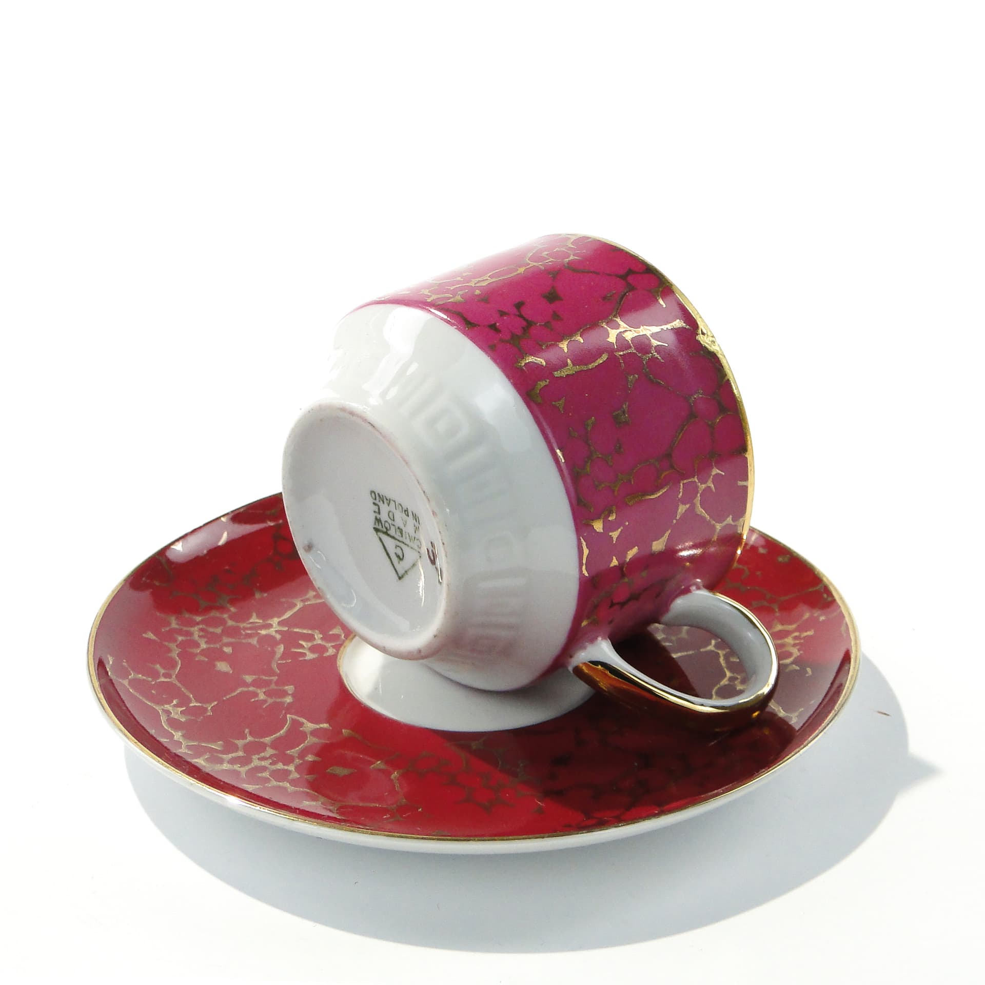 Cup Ada, white red-gold porcelain, by W. Potacki, Ćmielów, Poland, 1960s. - 346043