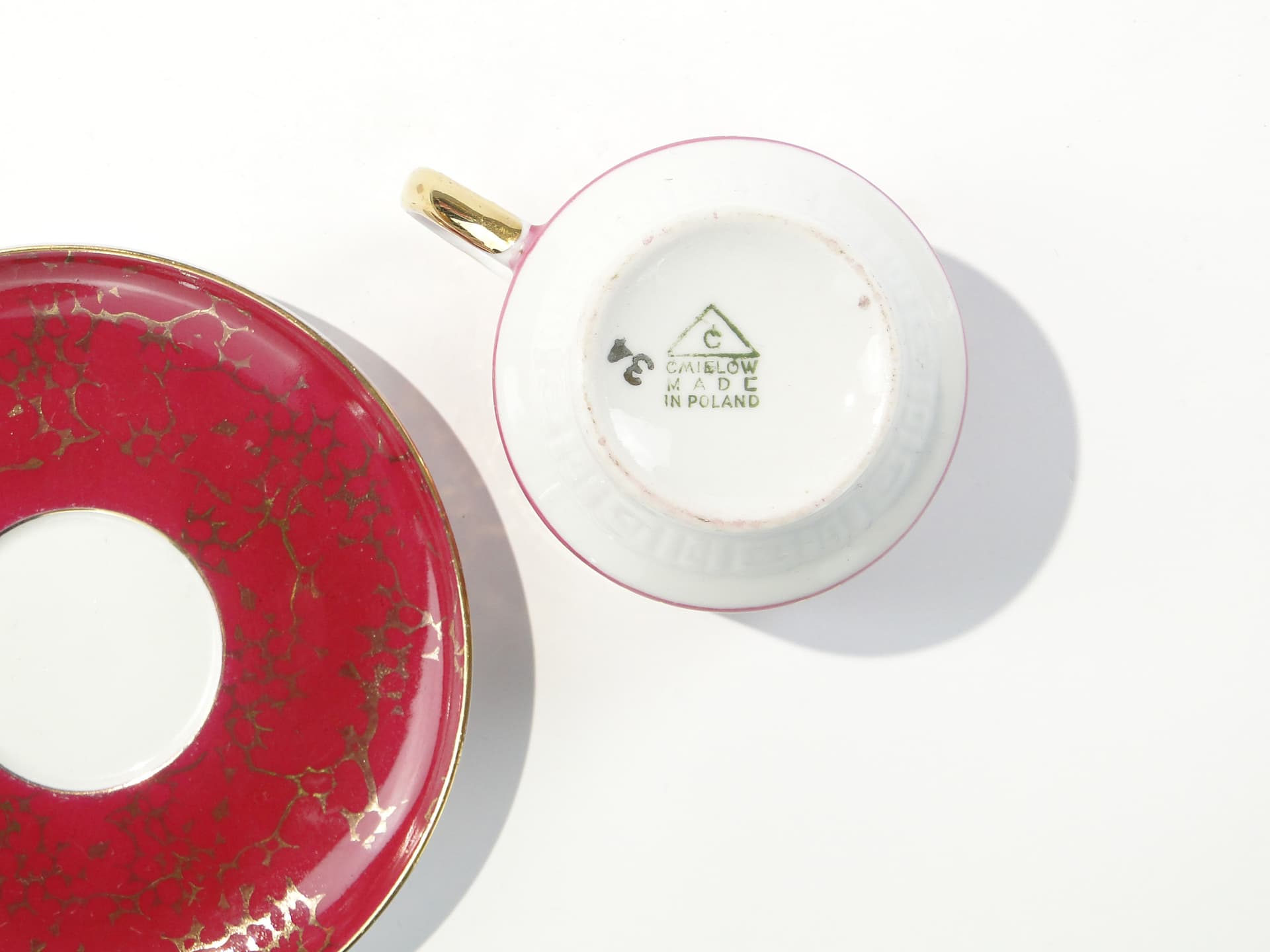 Cup Ada, white red-gold porcelain, by W. Potacki, Ćmielów, Poland, 1960s. - 346041