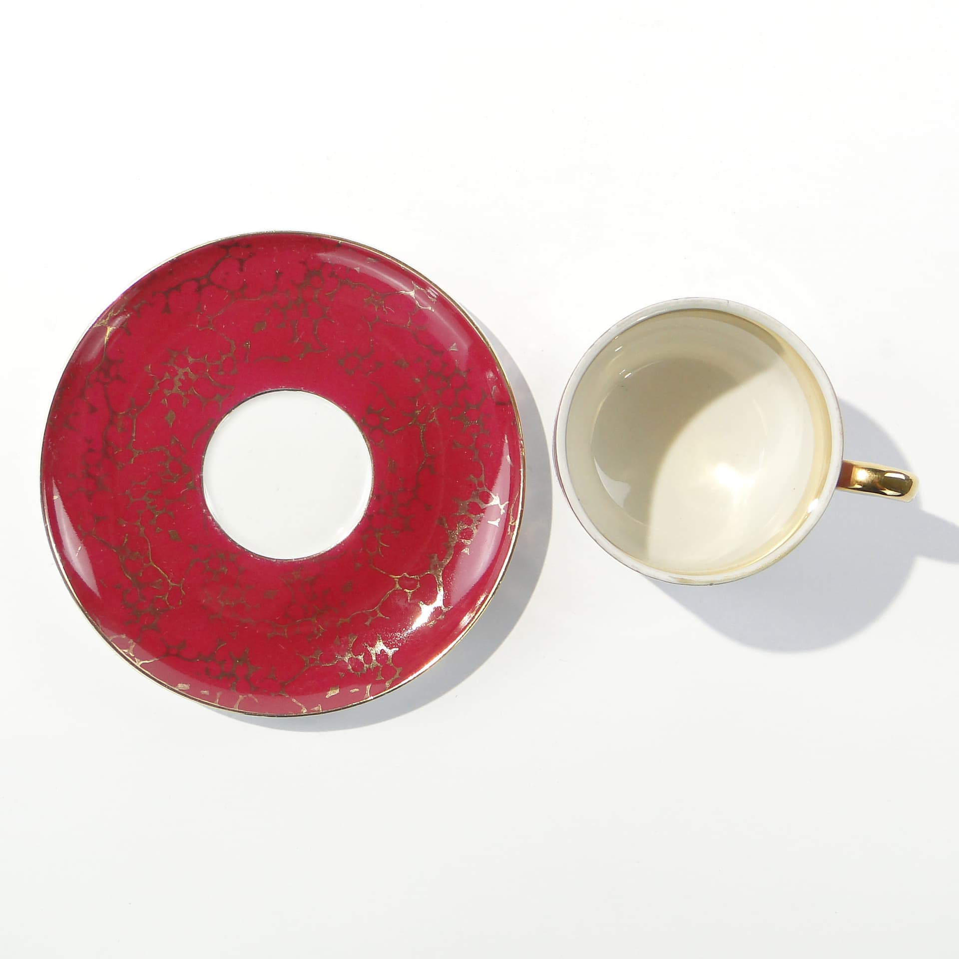 Cup Ada, white red-gold porcelain, by W. Potacki, Ćmielów, Poland, 1960s. - 346040
