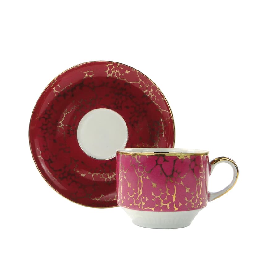 Cup Ada, white red-gold porcelain, by W. Potacki, Ćmielów, Poland, 1960s.