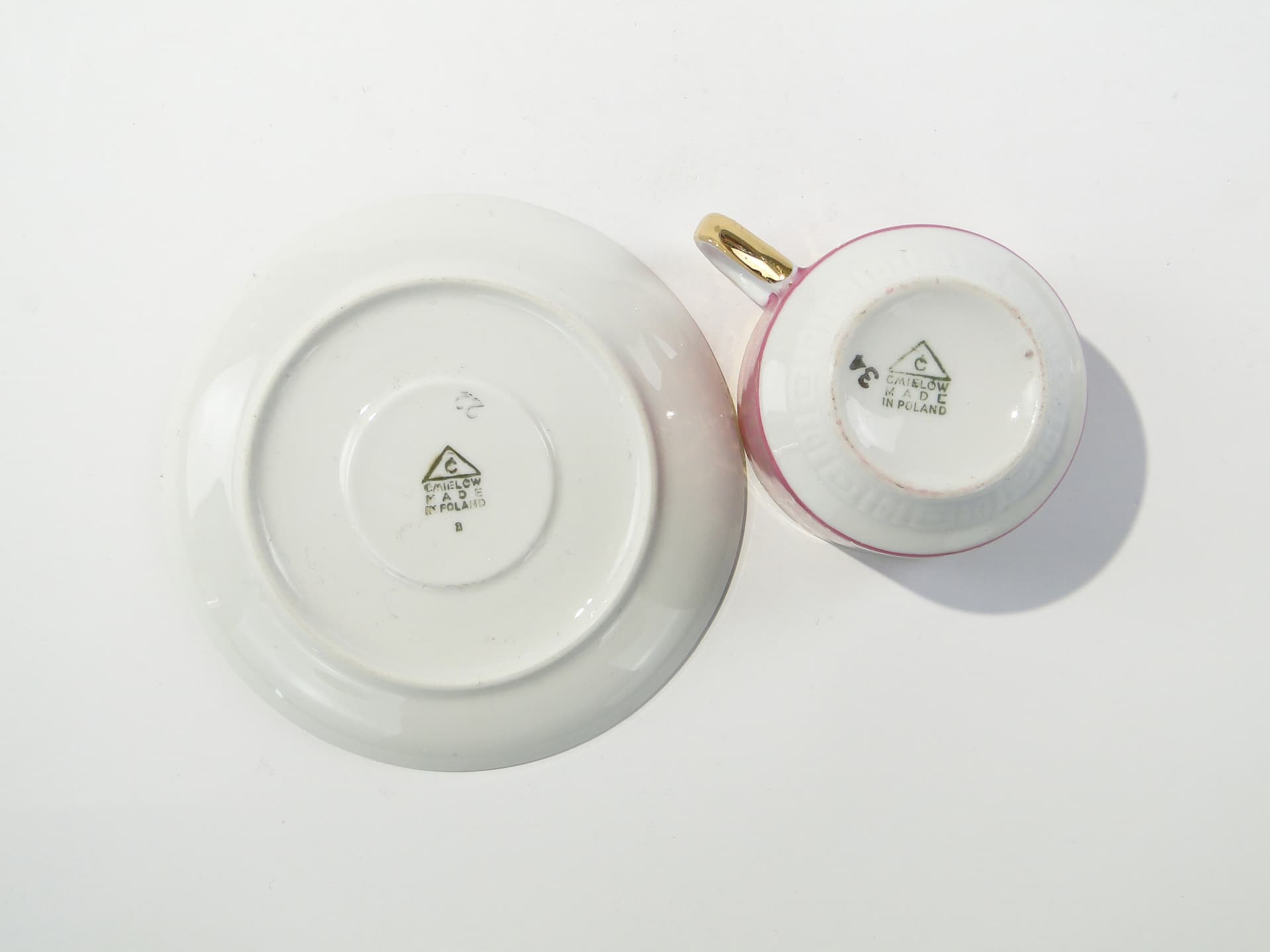 Cup Ada, white red-gold porcelain, by W. Potacki, Ćmielów, Poland, 1960s. - 346037