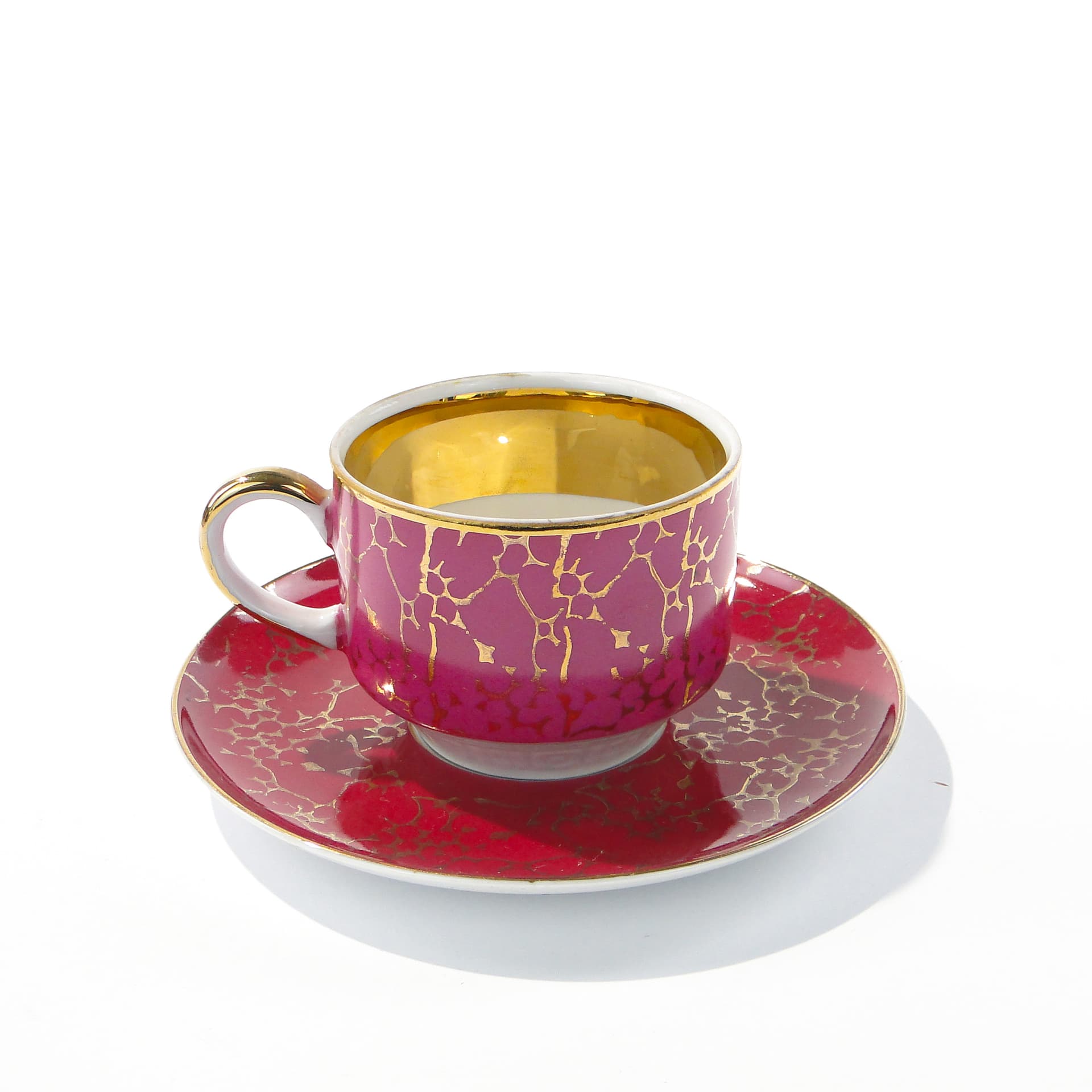 Cup Ada, white red-gold porcelain, by W. Potacki, Ćmielów, Poland, 1960s. - 346038