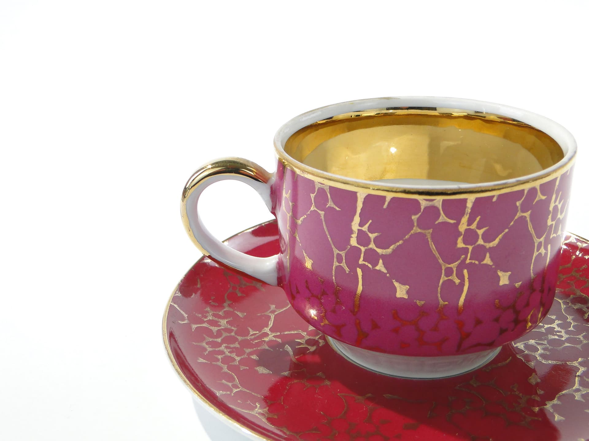 Cup Ada, white red-gold porcelain, by W. Potacki, Ćmielów, Poland, 1960s. - 346039
