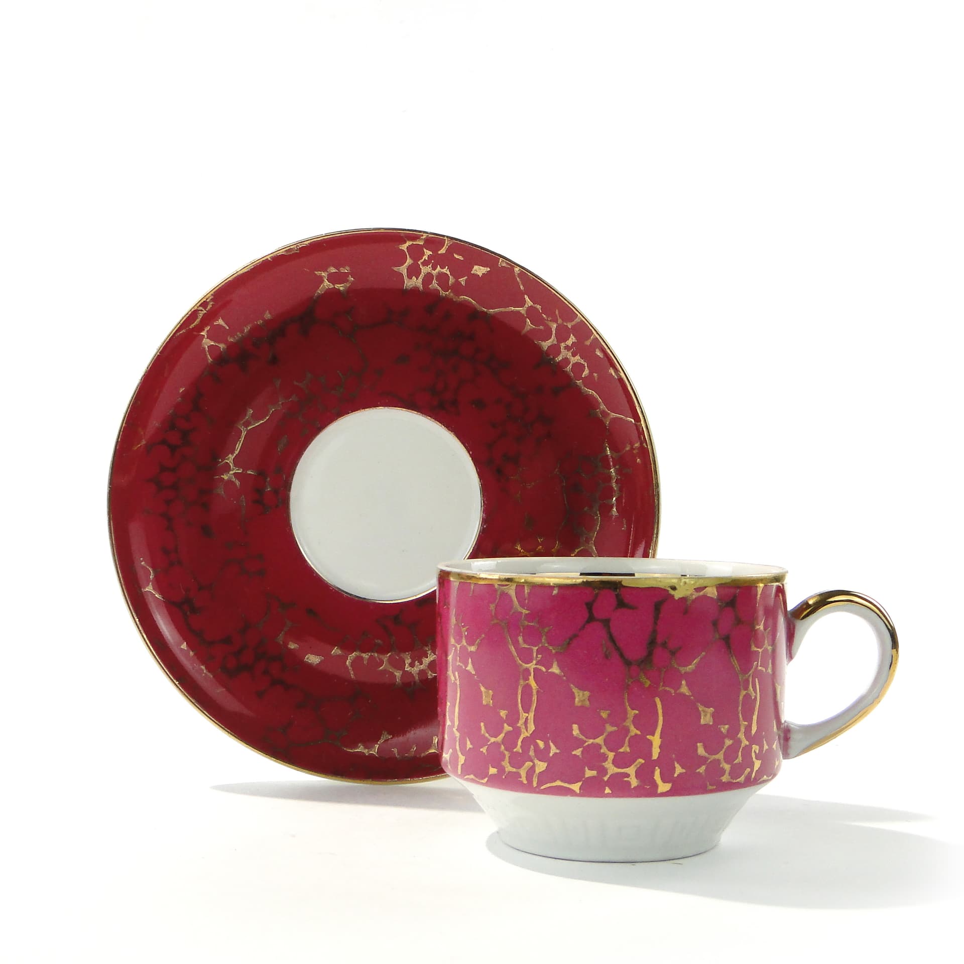 Cup Ada, white red-gold porcelain, by W. Potacki, Ćmielów, Poland, 1960s. - 346042