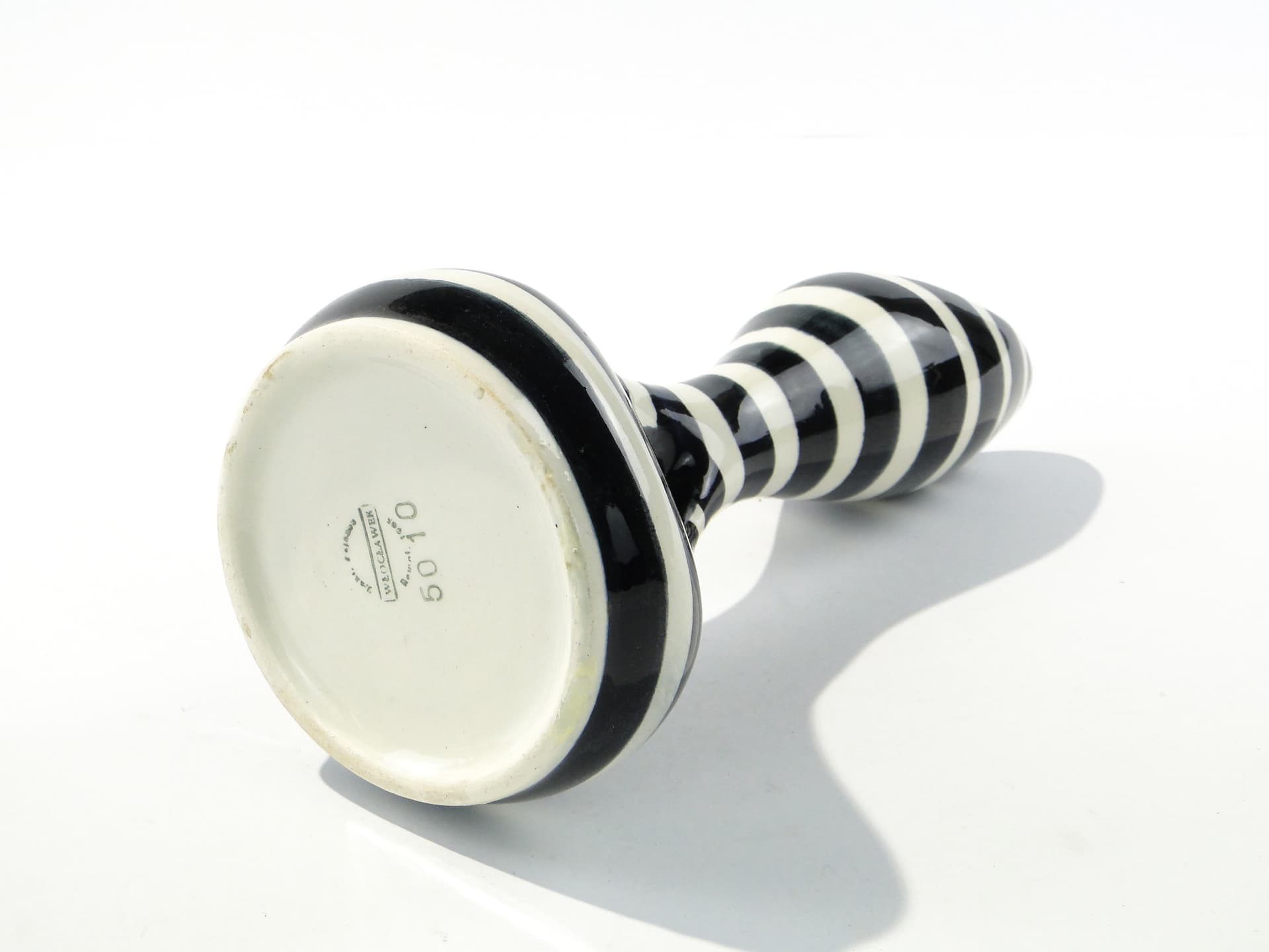 Vase Zebra, black white ceramics, yellow interior, by W. Płazewski, Włocławek, Poland, 1960s. - 346078
