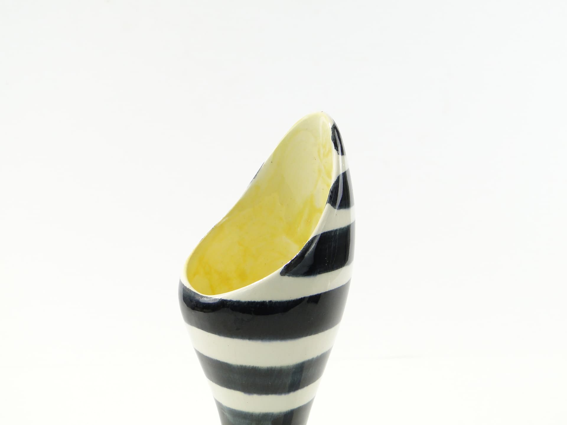Vase Zebra, black white ceramics, yellow interior, by W. Płazewski, Włocławek, Poland, 1960s. - 346075