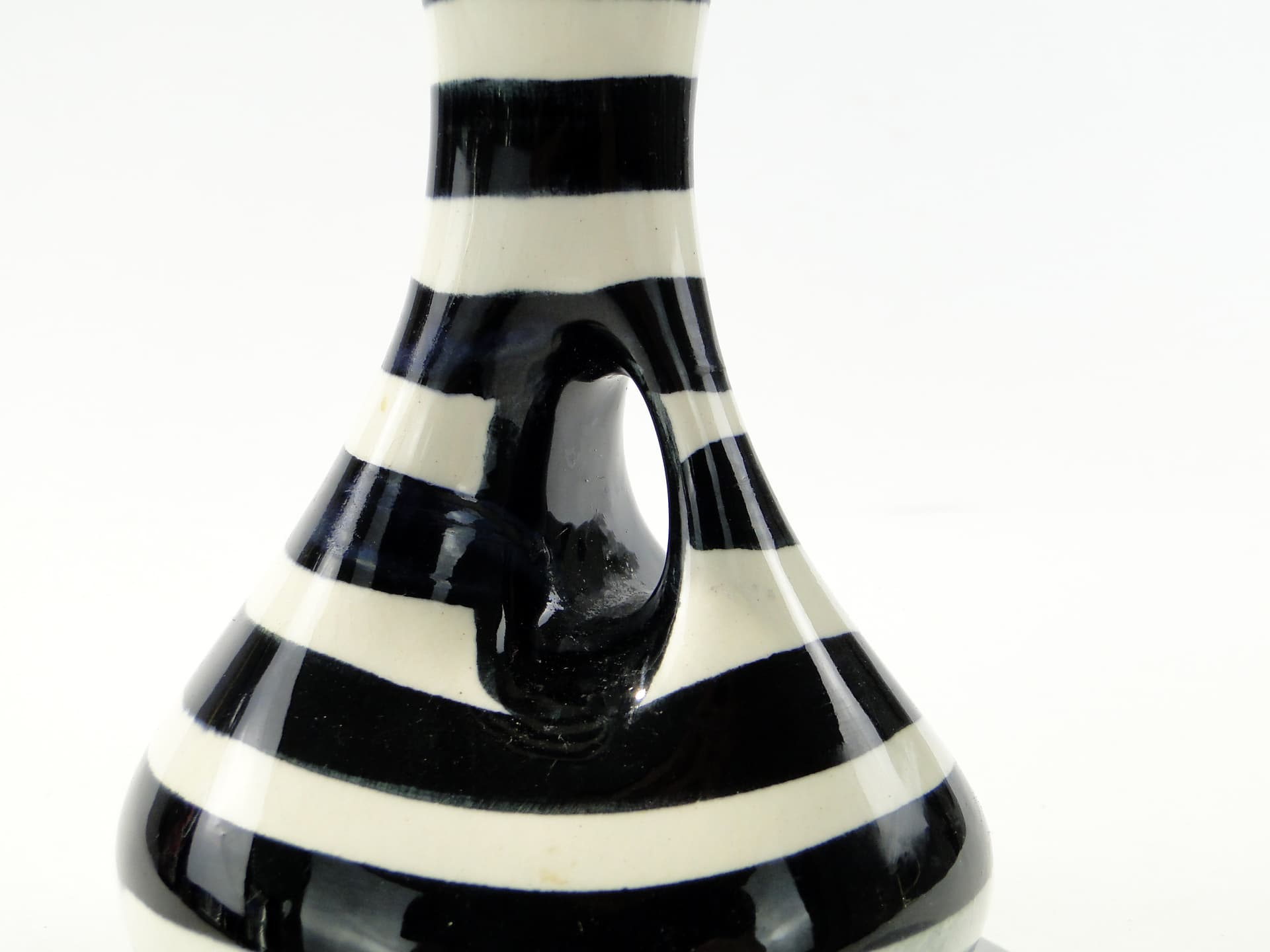 Vase Zebra, black white ceramics, yellow interior, by W. Płazewski, Włocławek, Poland, 1960s. - 346071