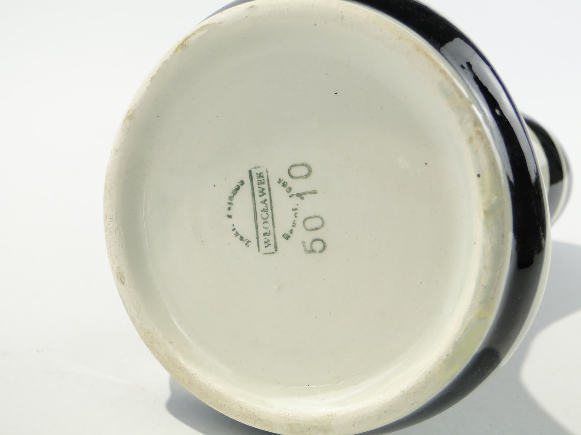 Vase Zebra, black white ceramics, yellow interior, by W. Płazewski, Włocławek, Poland, 1960s. - 346079