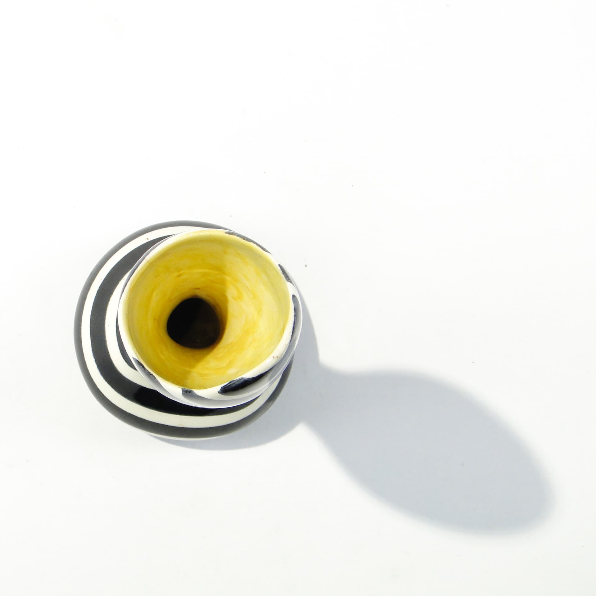 Vase Zebra, black white ceramics, yellow interior, by W. Płazewski, Włocławek, Poland, 1960s. - 346077