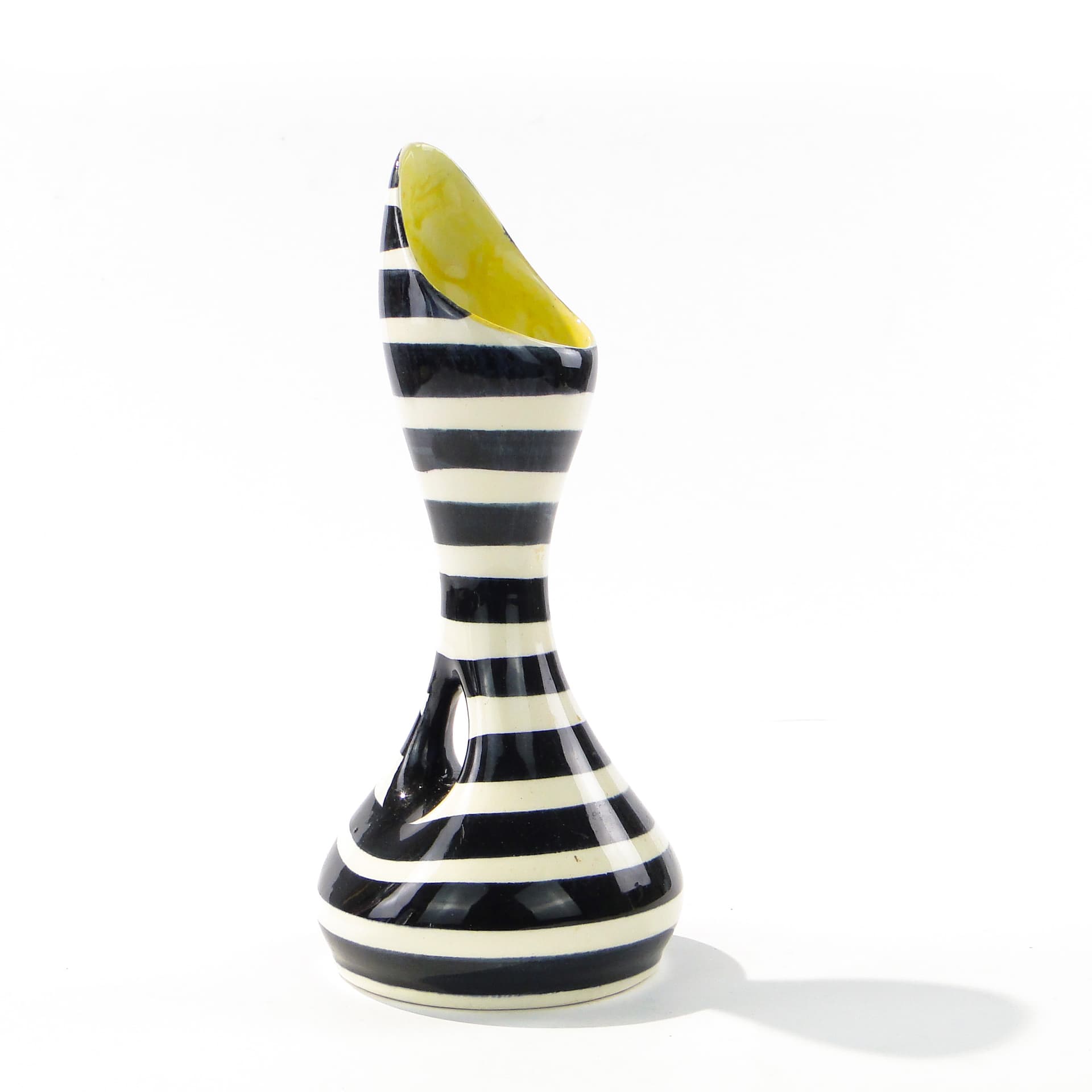 Vase Zebra, black white ceramics, yellow interior, by W. Płazewski, Włocławek, Poland, 1960s. - 346072