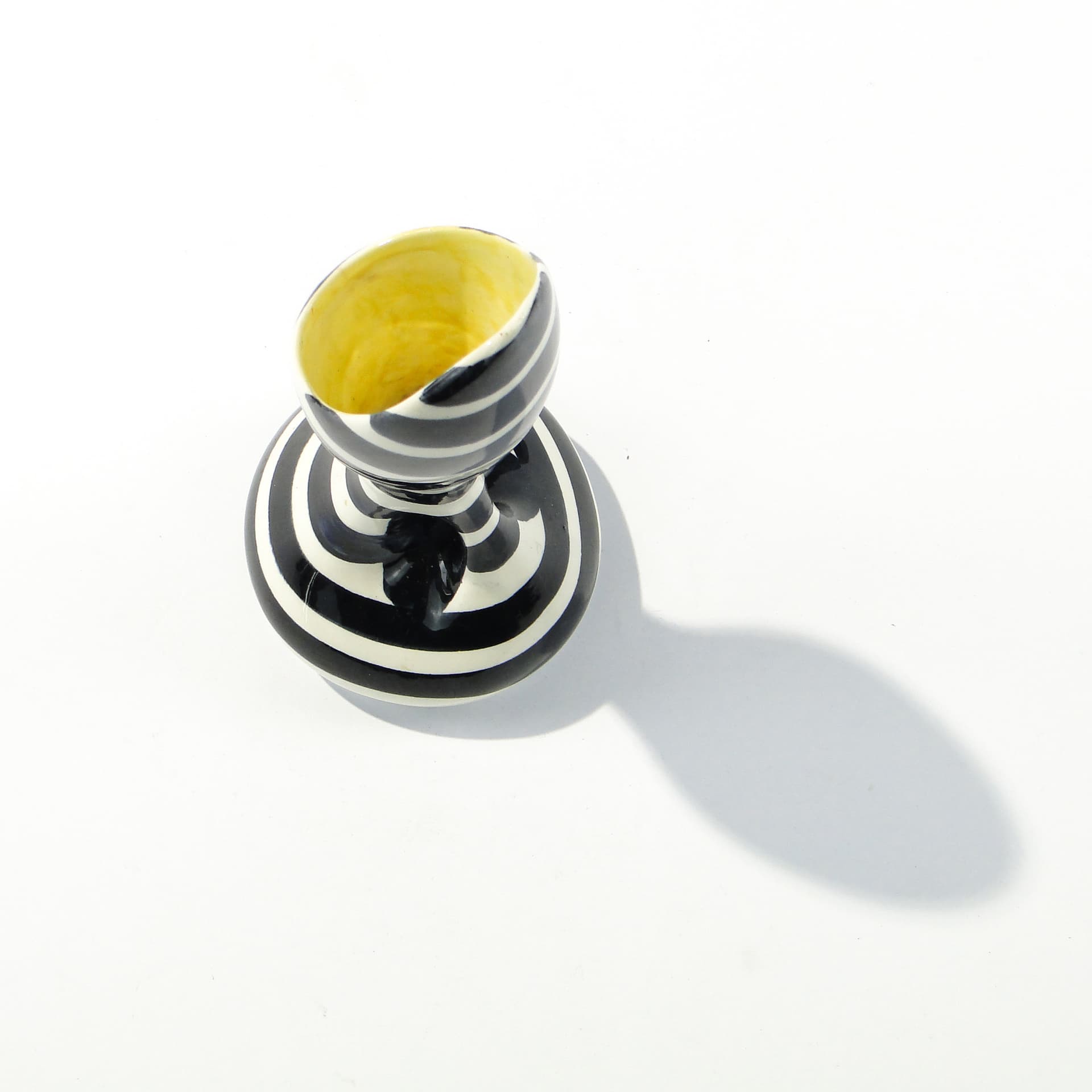 Vase Zebra, black white ceramics, yellow interior, by W. Płazewski, Włocławek, Poland, 1960s. - 346076