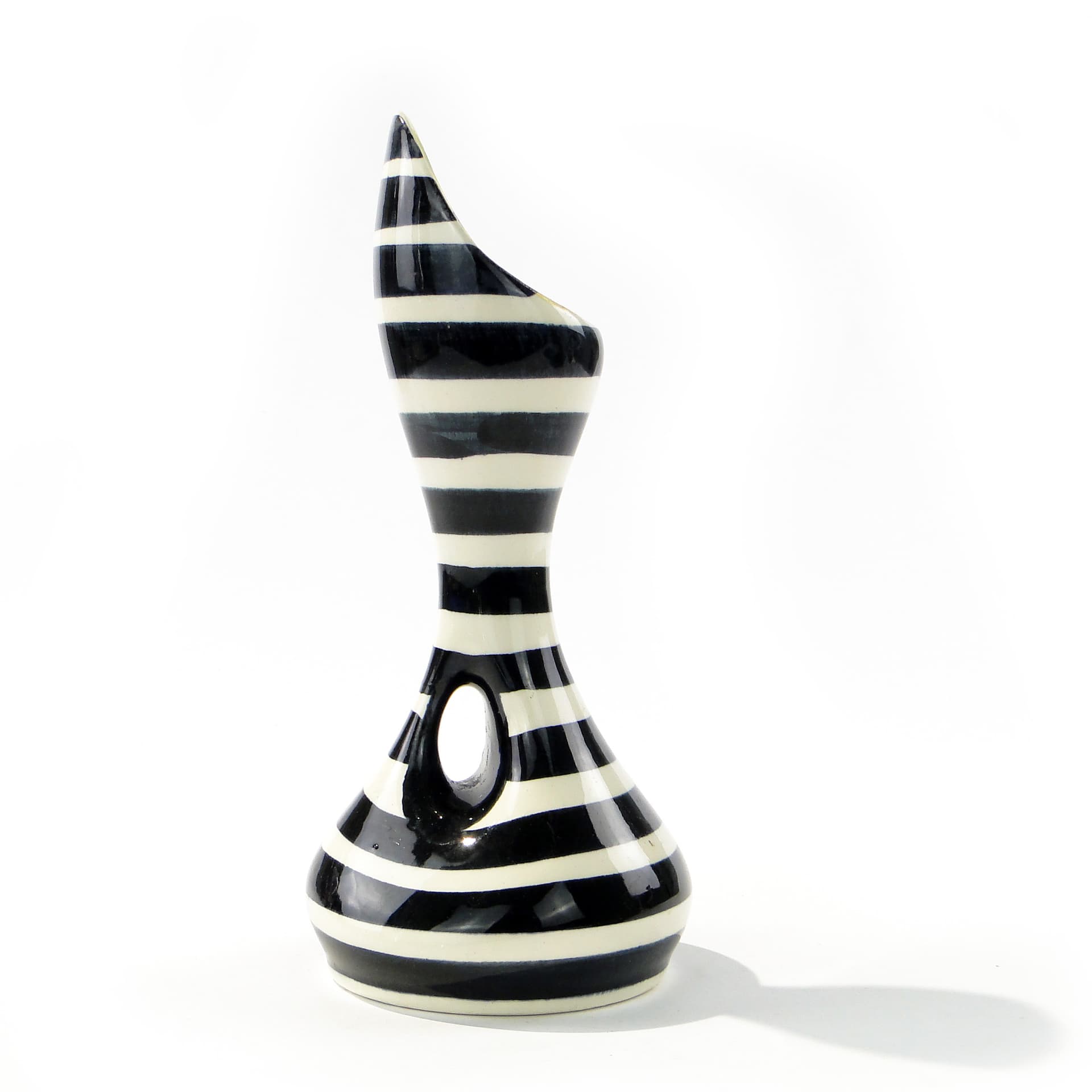 Vase Zebra, black white ceramics, yellow interior, by W. Płazewski, Włocławek, Poland, 1960s. - 346073