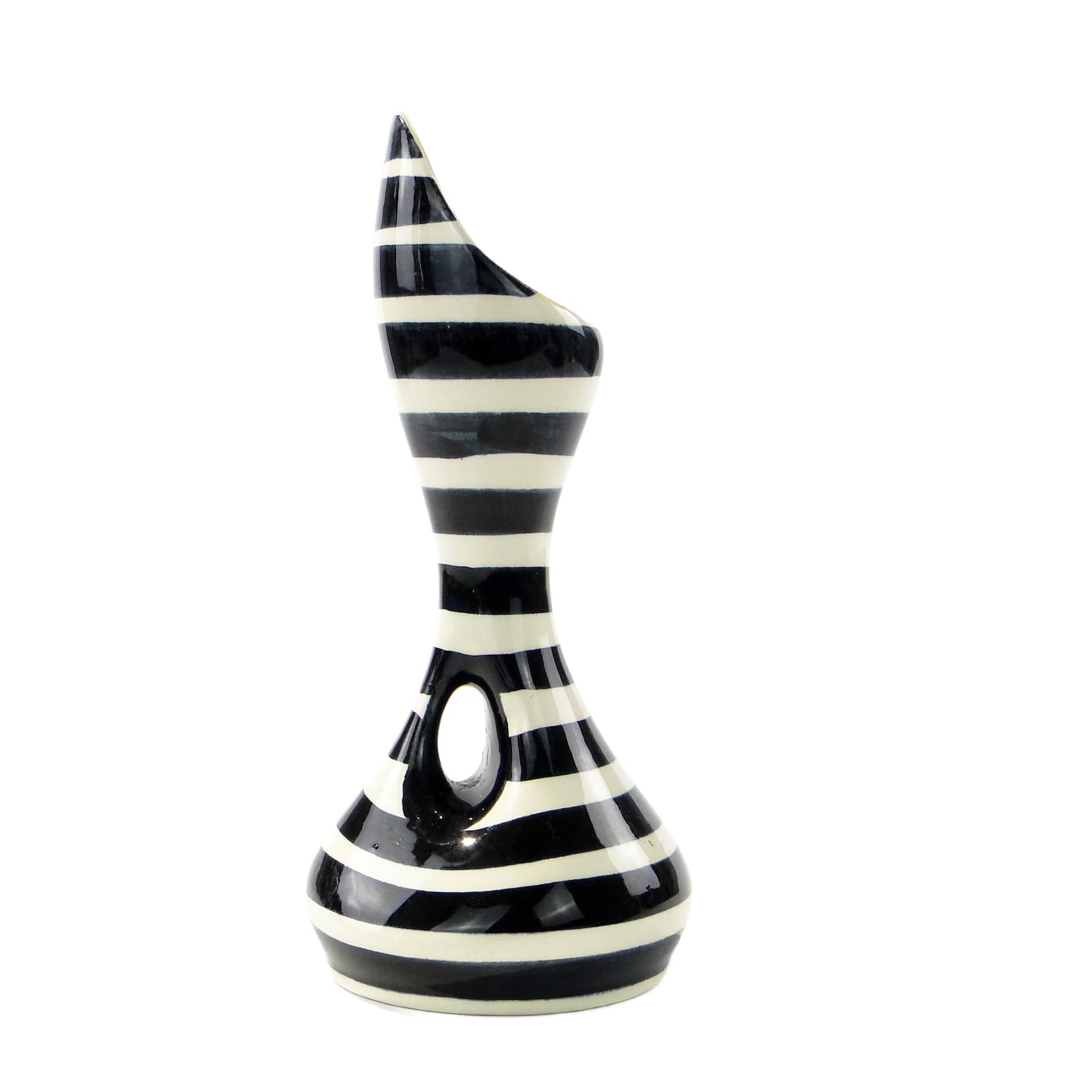 Vase Zebra, black white ceramics, yellow interior, by W. Płazewski, Włocławek, Poland, 1960s.