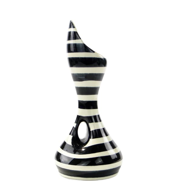Vase Zebra, black white ceramics, yellow interior, by W. Płazewski, Włocławek, Poland, 1960s. - DIMENSION