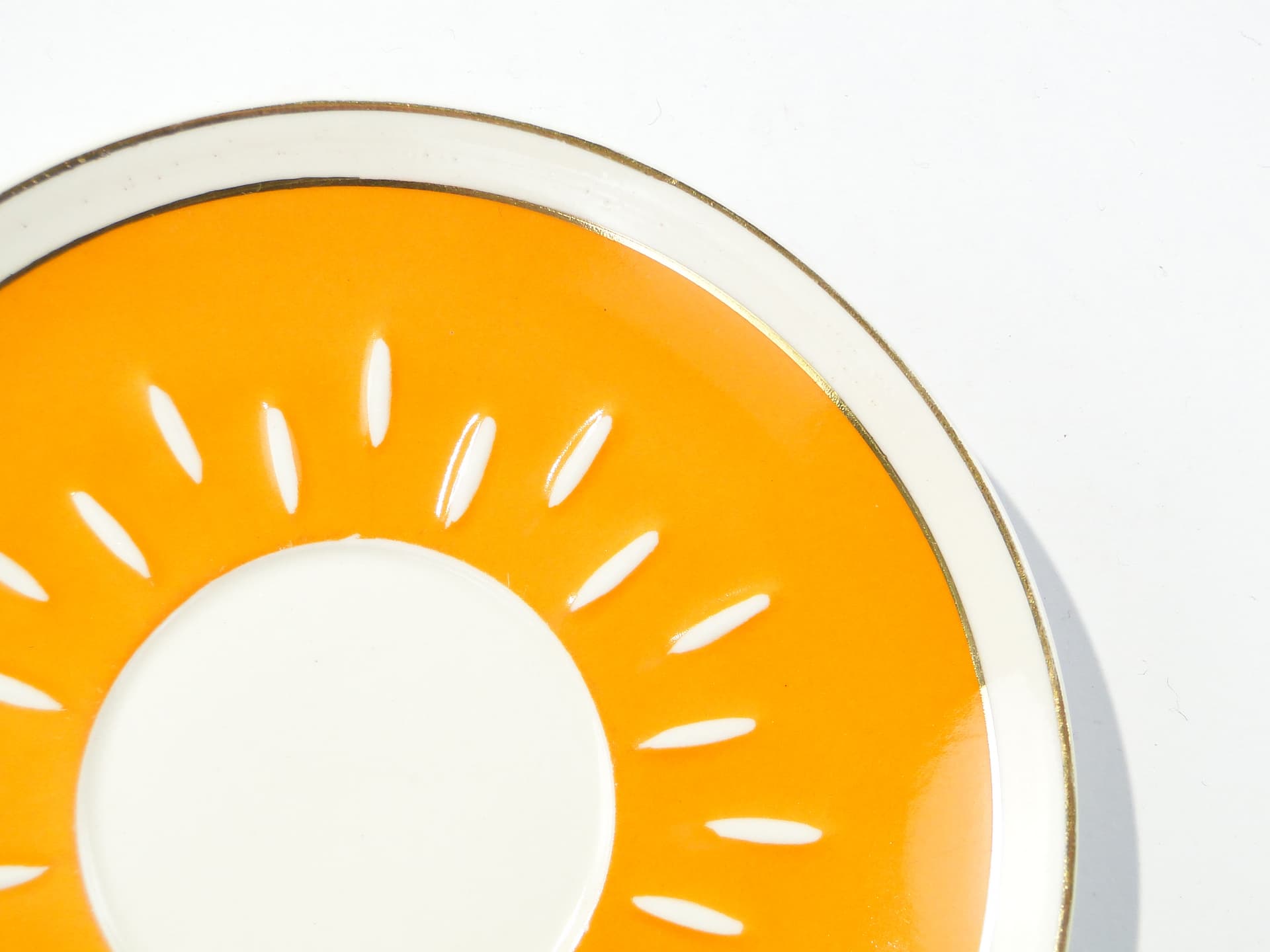 Saucer Ida, yellow white porcelain, gold, by W. Potacki, Ćmielów, Poland, 1960s. - 346099