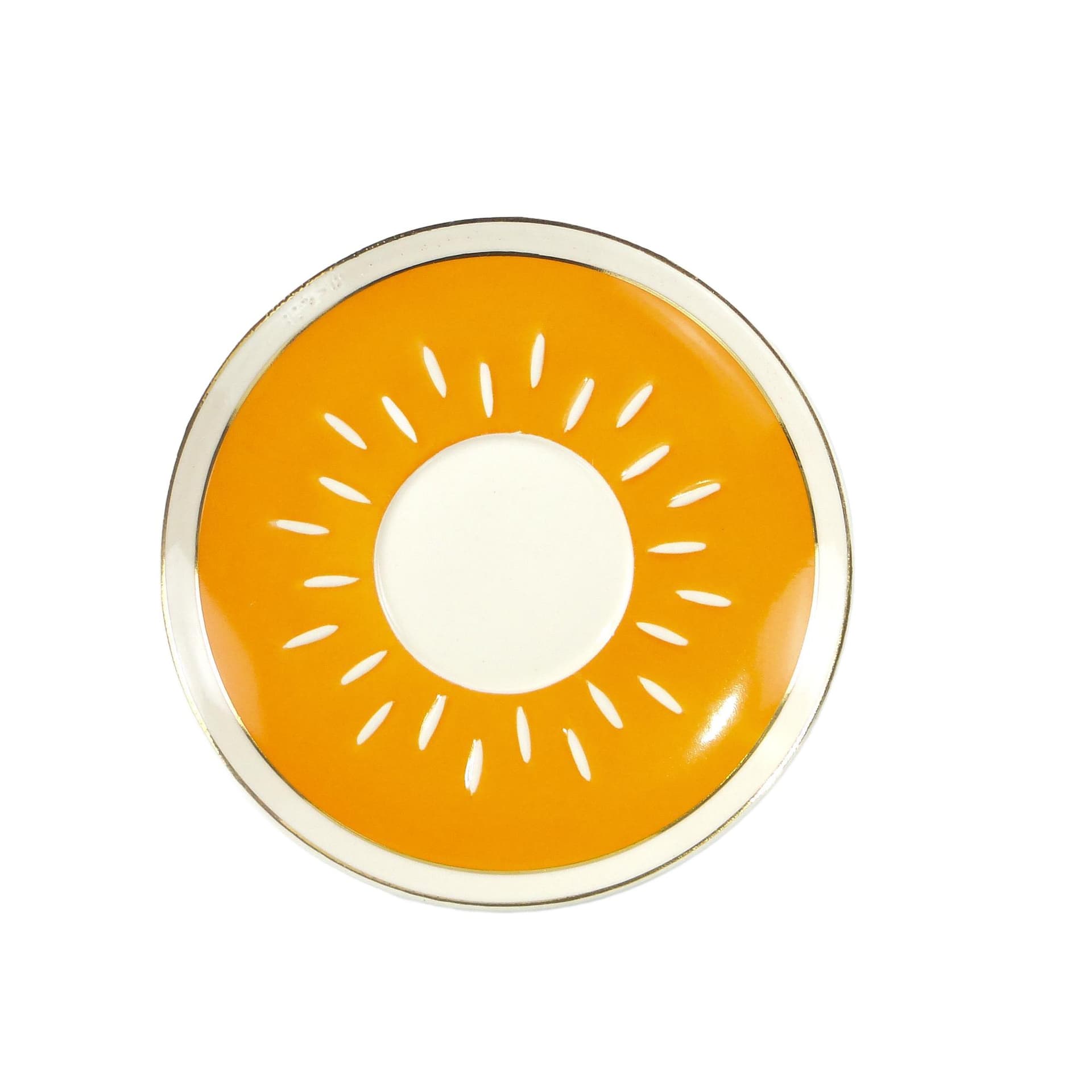 Saucer Ida, yellow white porcelain, gold, by W. Potacki, Ćmielów, Poland, 1960s.