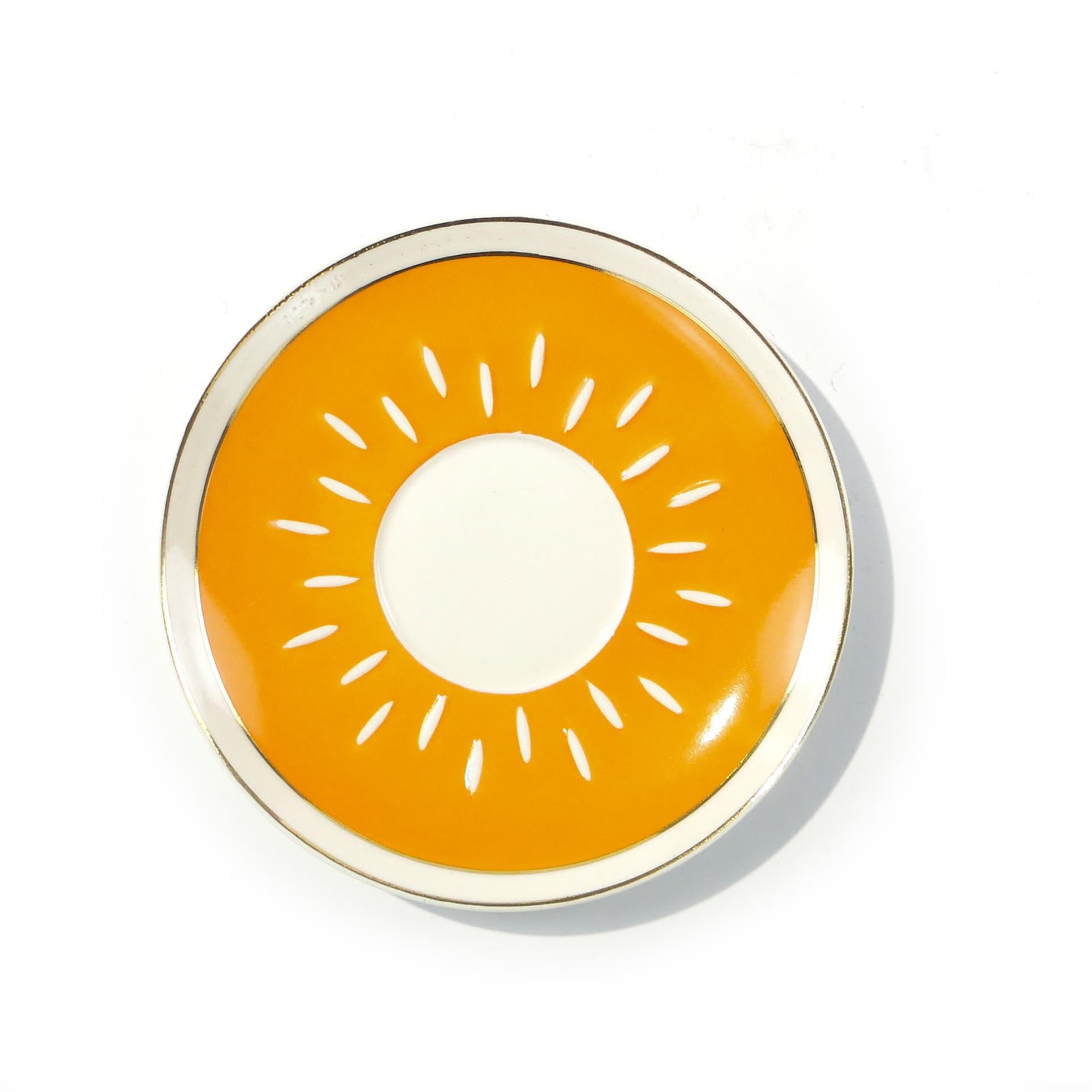 Saucer Ida, yellow white porcelain, gold, by W. Potacki, Ćmielów, Poland, 1960s. - 346098