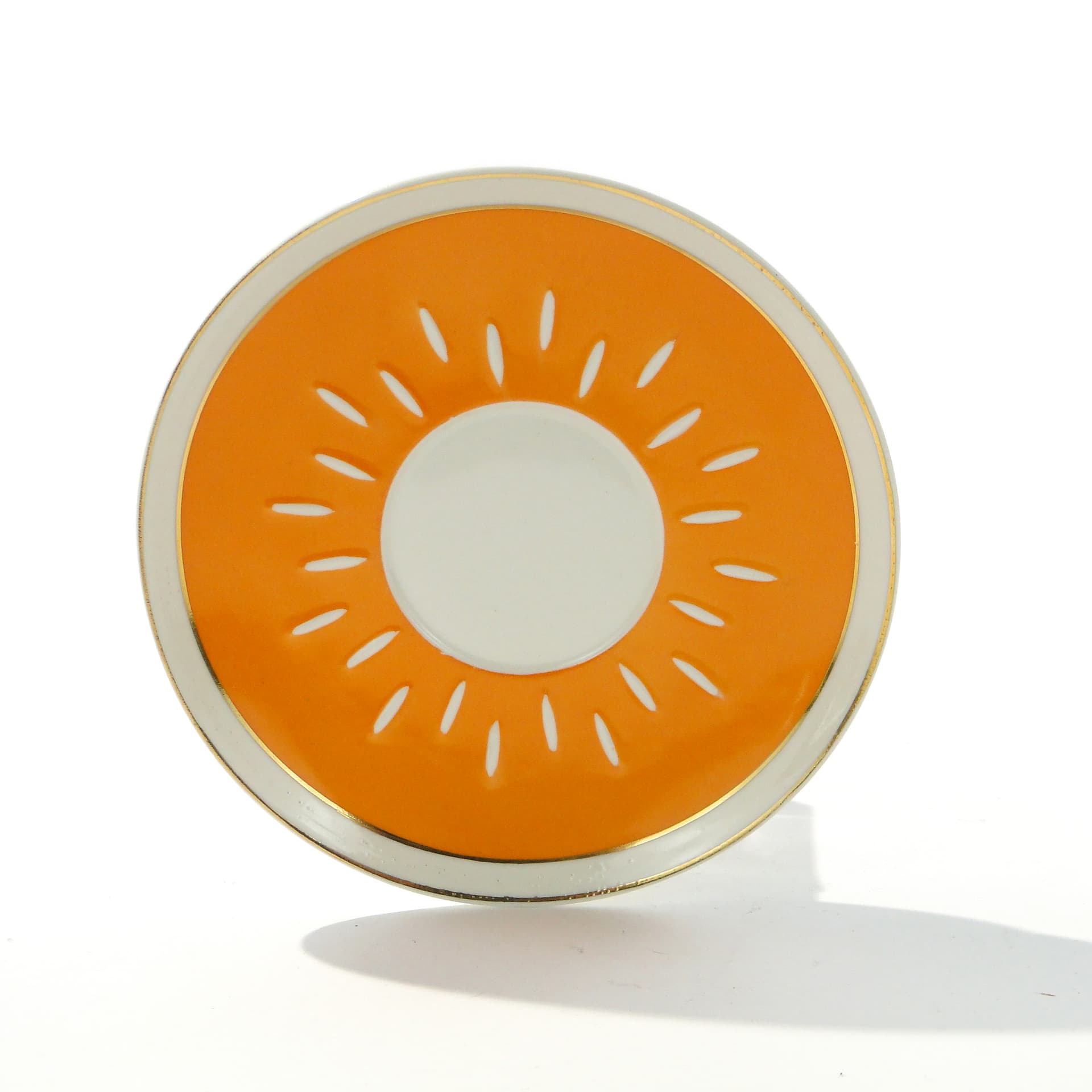 Saucer Ida, yellow white porcelain, gold, by W. Potacki, Ćmielów, Poland, 1960s. - 346097