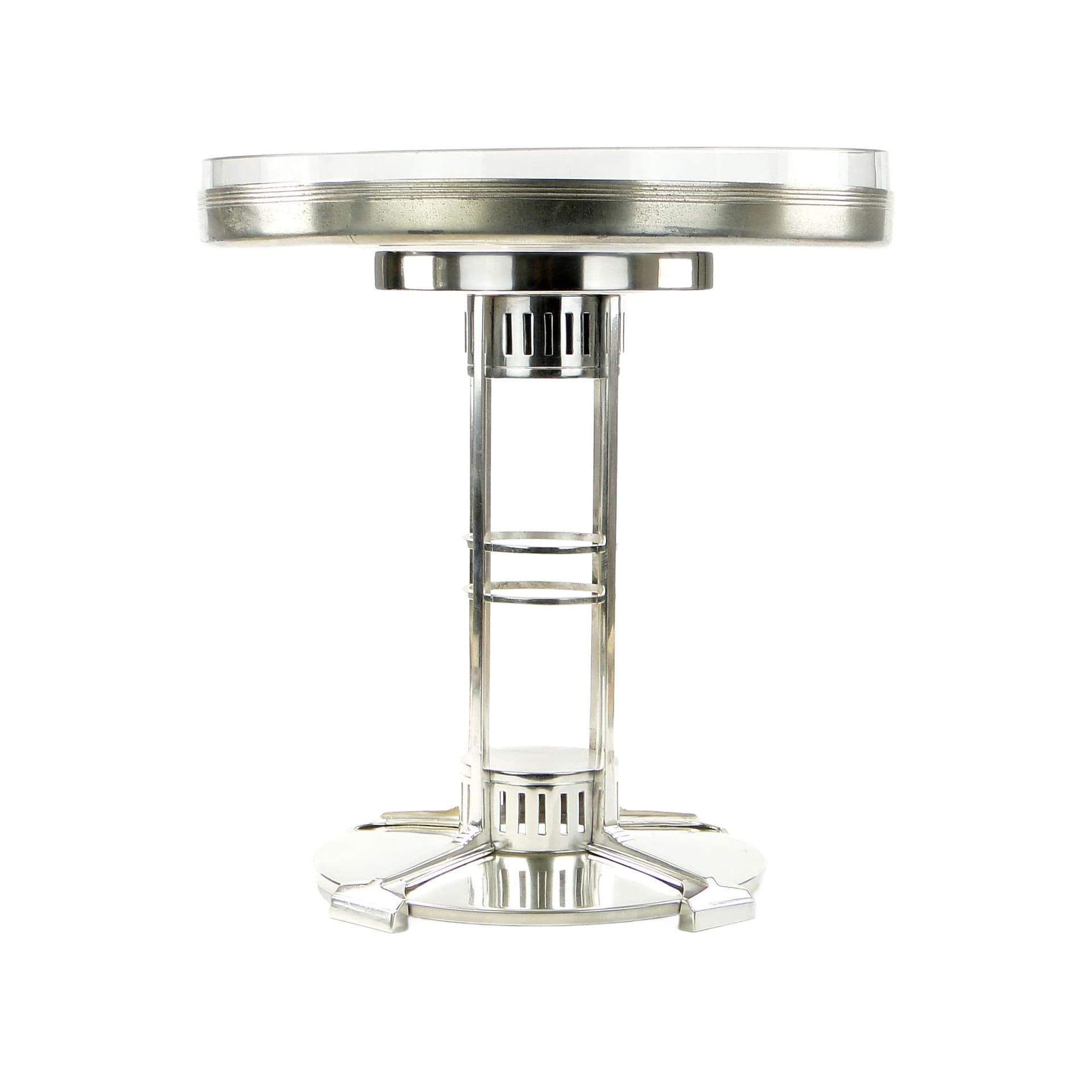Centerpiece, silver-plated brass, transparent glass, Albrecht & Tich, Austria, 1920s.
