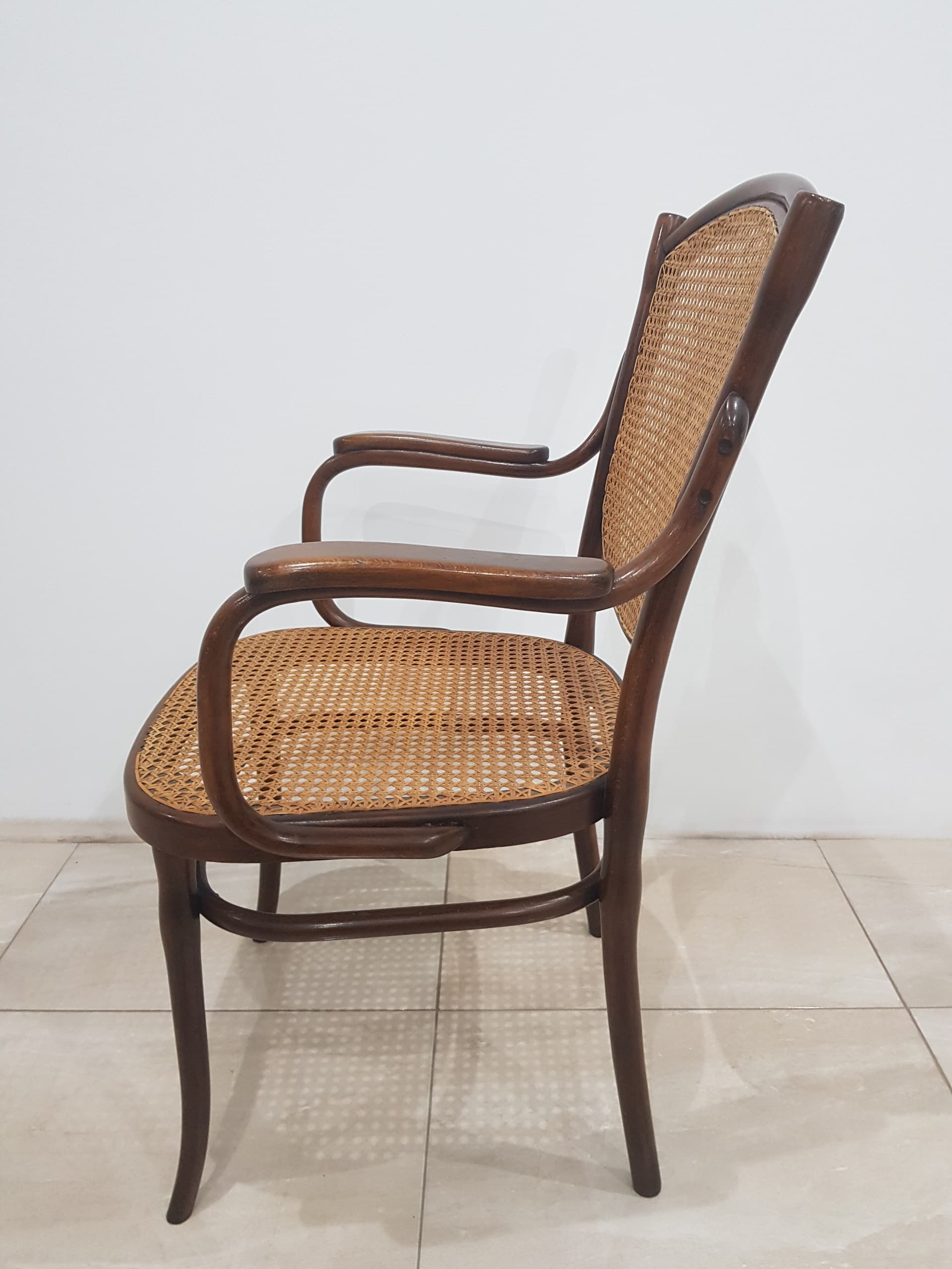 Armchair 1059, brown, wood, rattan beige, Thonet - 346136