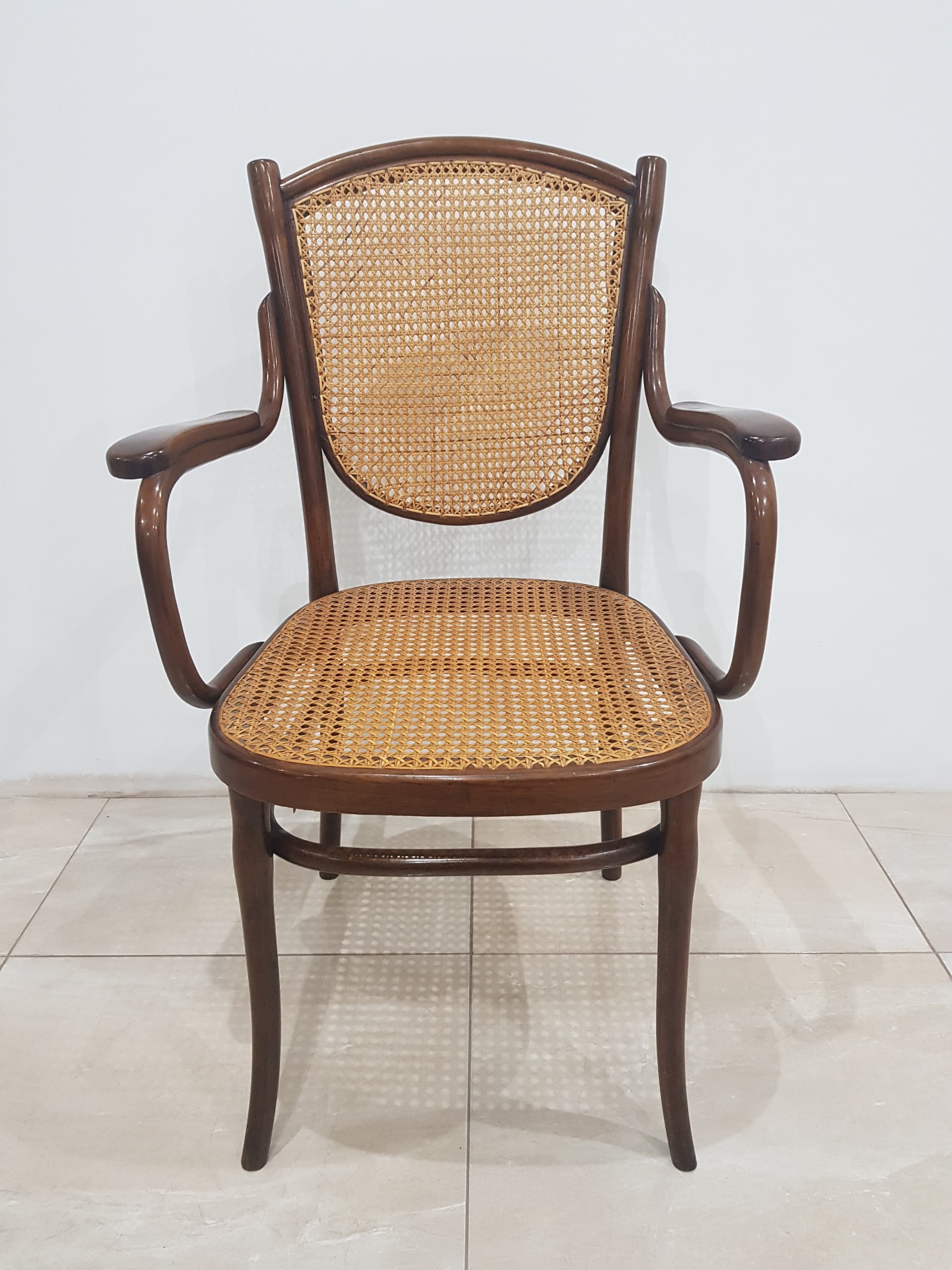 Armchair 1059, brown, wood, rattan beige, Thonet - 346139