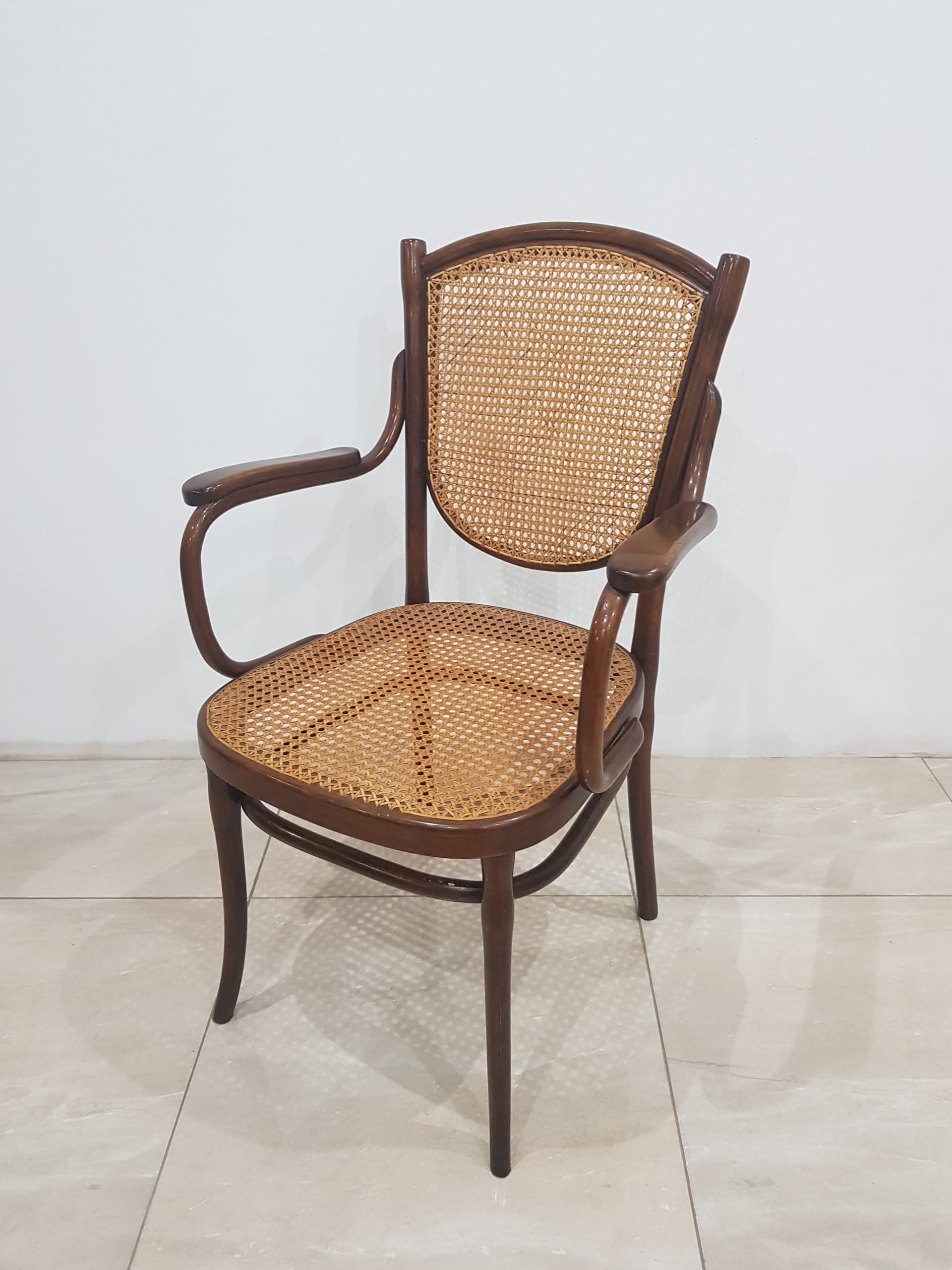 Armchair 1059, brown, wood, rattan beige, Thonet - 346132