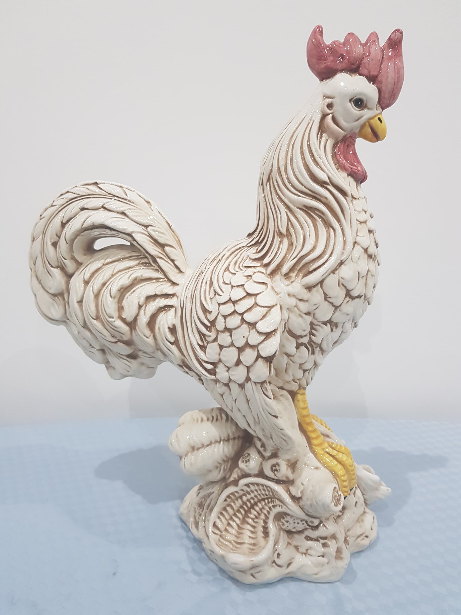 Rooster figurine, vintage, white beige red yellow black, porcelain - 346167