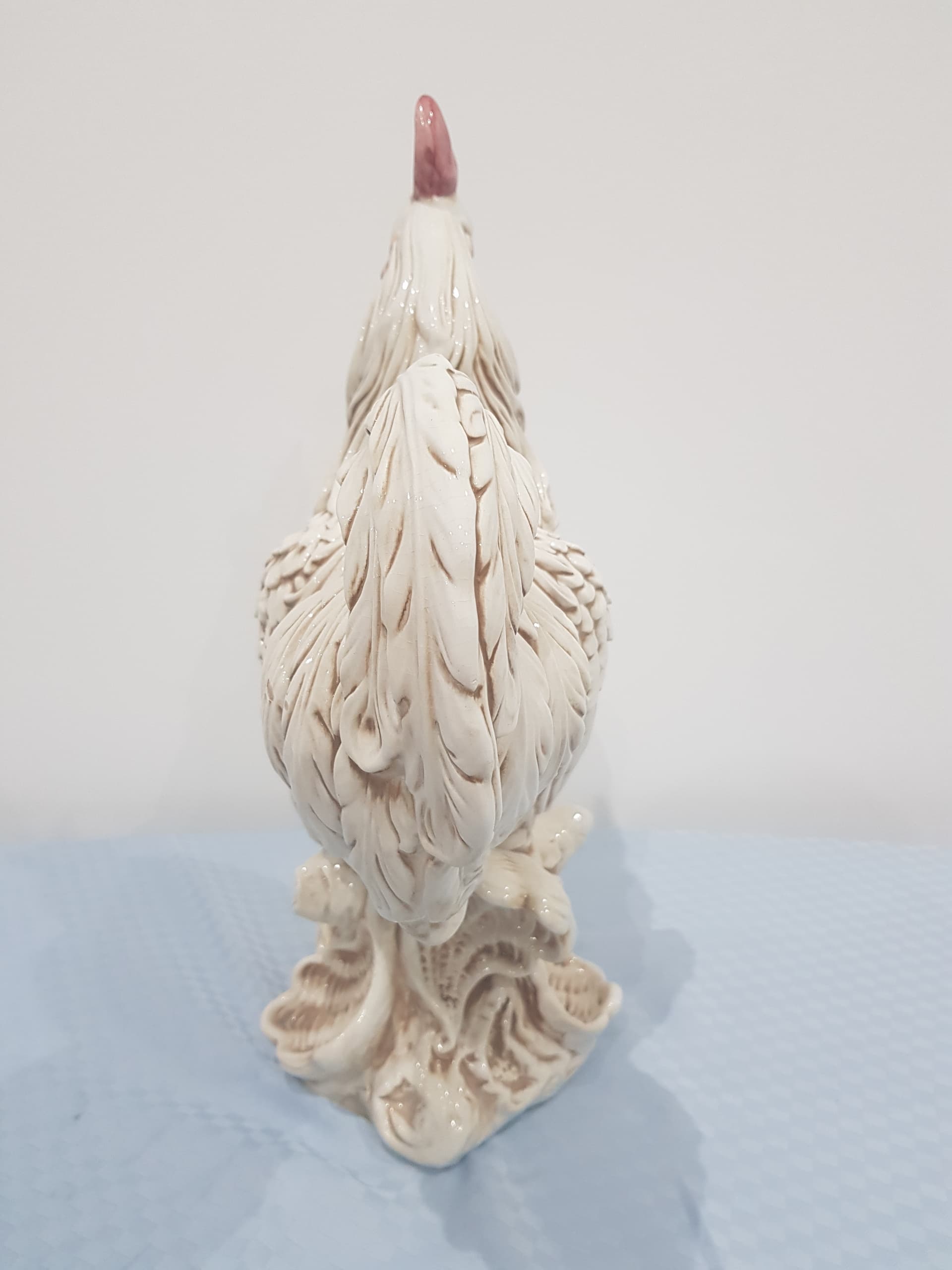 Rooster figurine, vintage, white beige red yellow black, porcelain - 346168