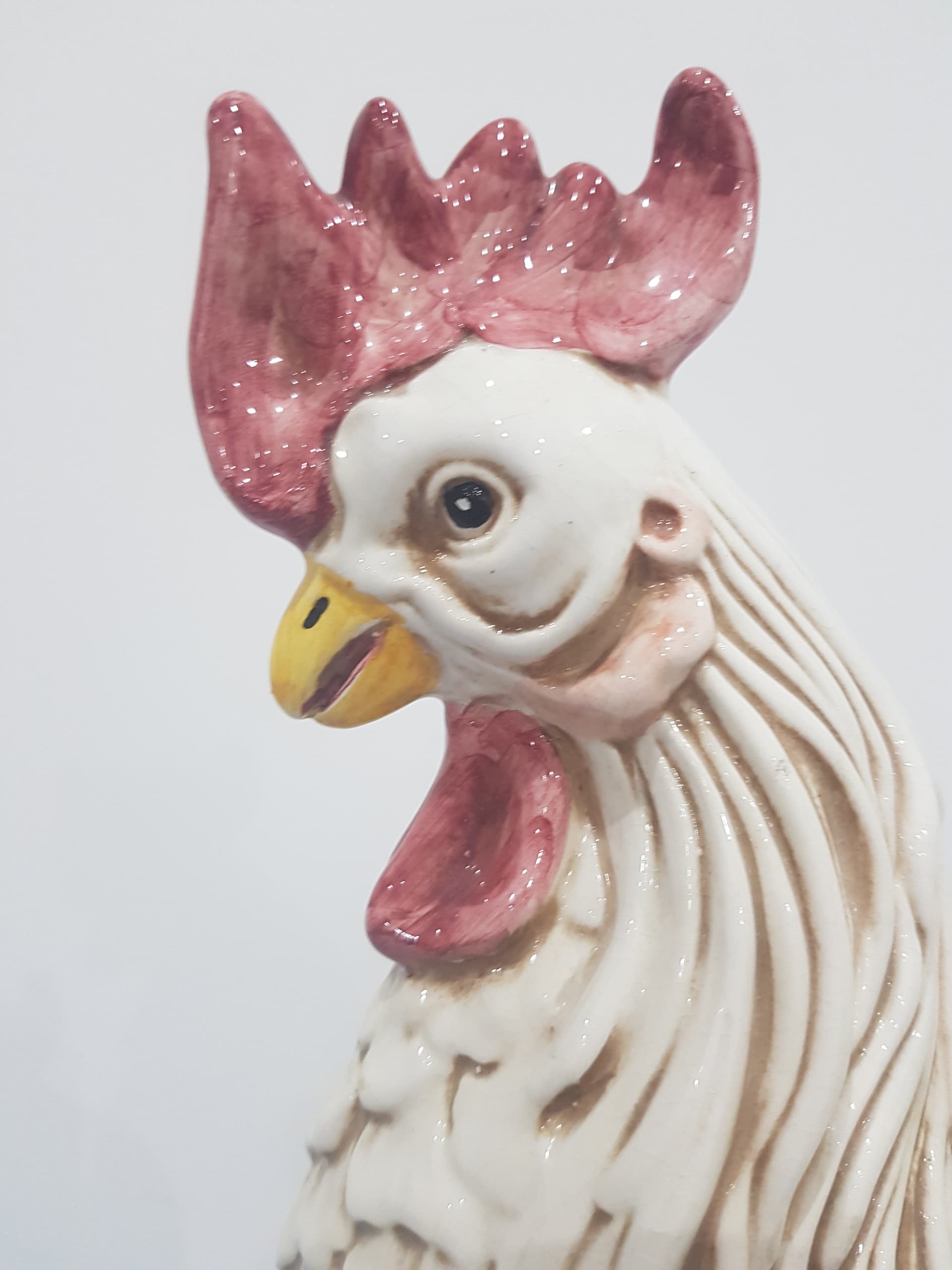 Rooster figurine, vintage, white beige red yellow black, porcelain - 346169