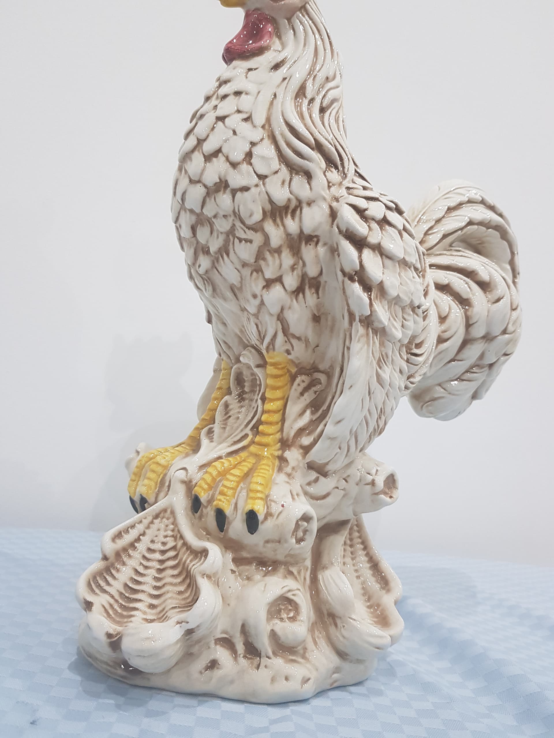 Rooster figurine, vintage, white beige red yellow black, porcelain - 346170