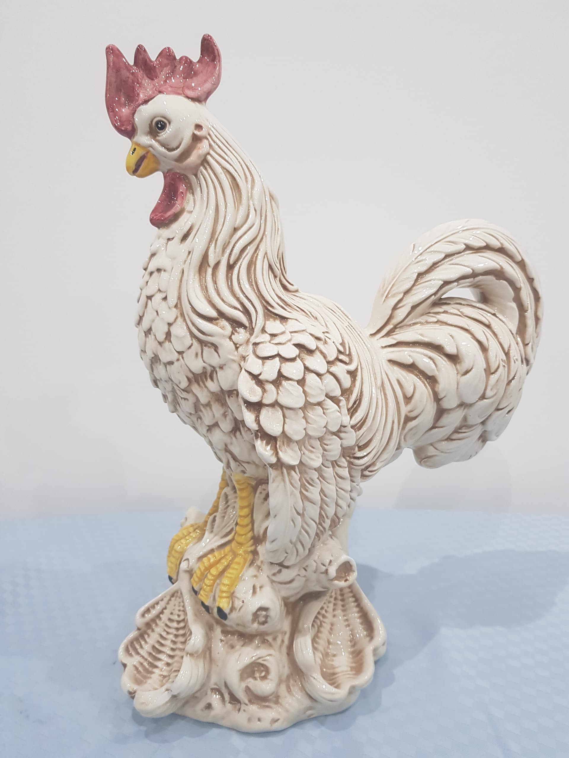 Rooster figurine, vintage, white beige red yellow black, porcelain - 346165