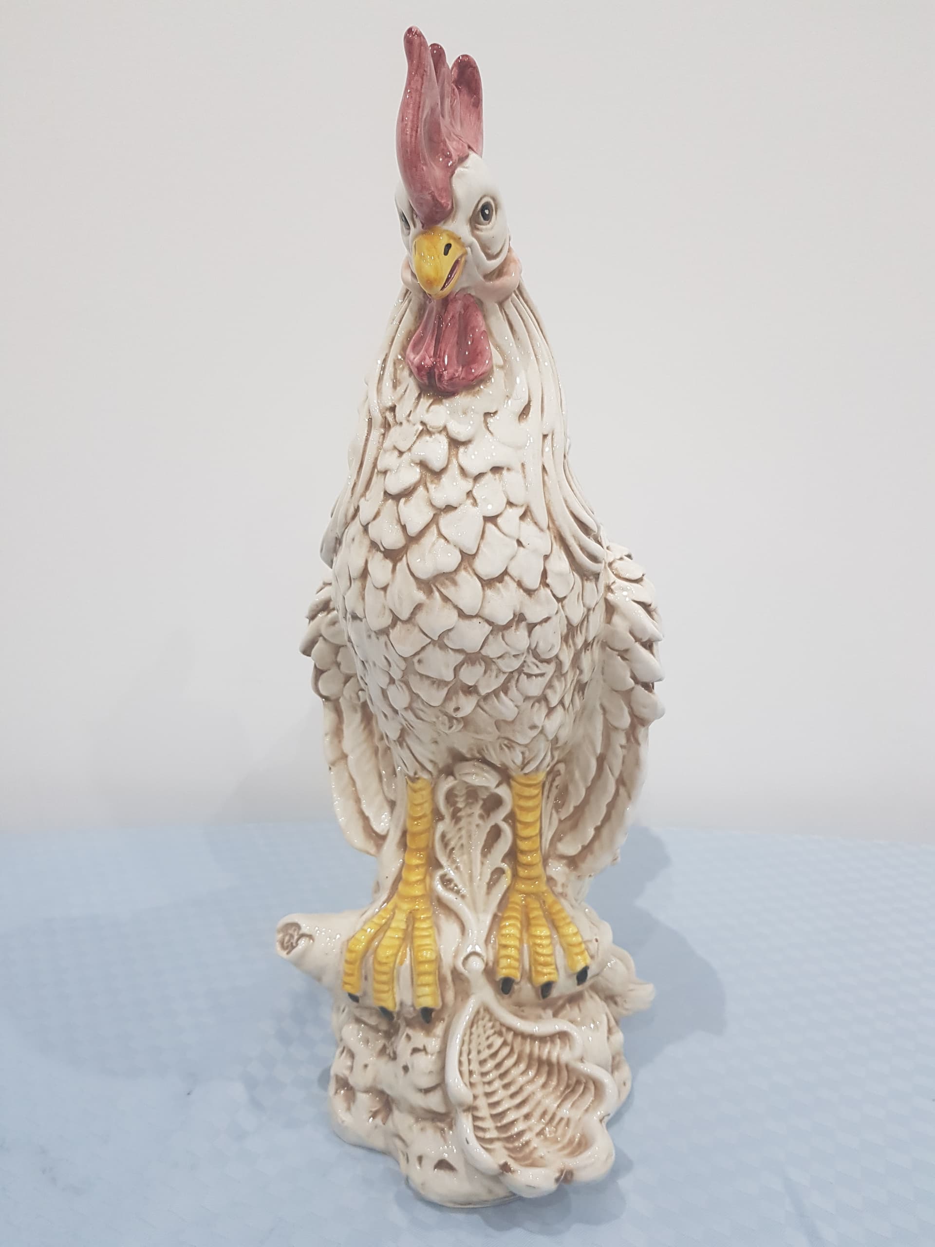 Rooster figurine, vintage, white beige red yellow black, porcelain - 346166