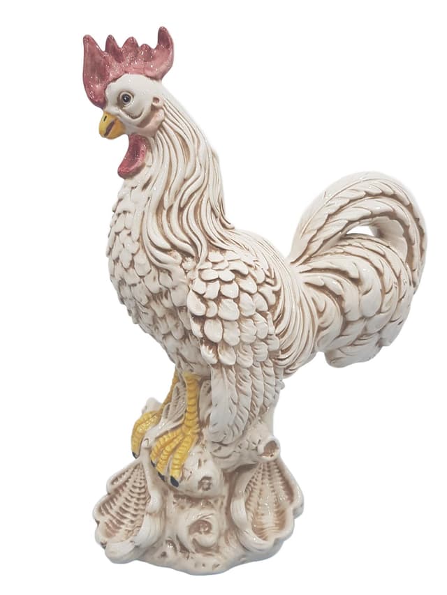 Rooster figurine, vintage, white beige red yellow black, porcelain - DIMENSION
