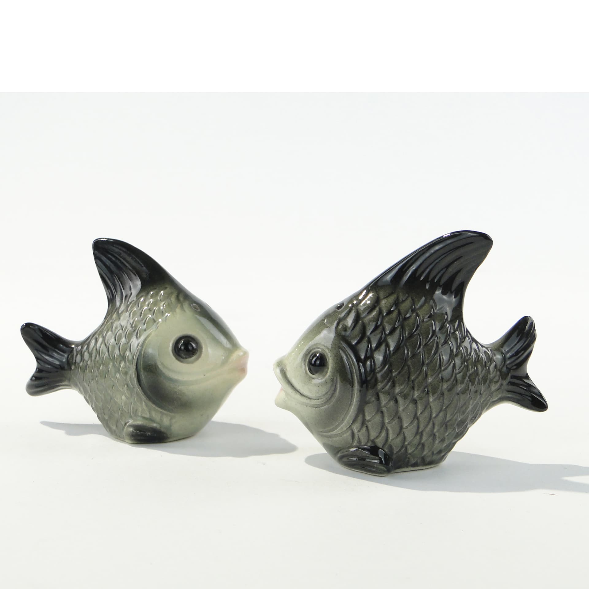 Set of fish-shaped salt shakers, green black, glazed ceramic, Goebel, Germany, 1980s. - 346175