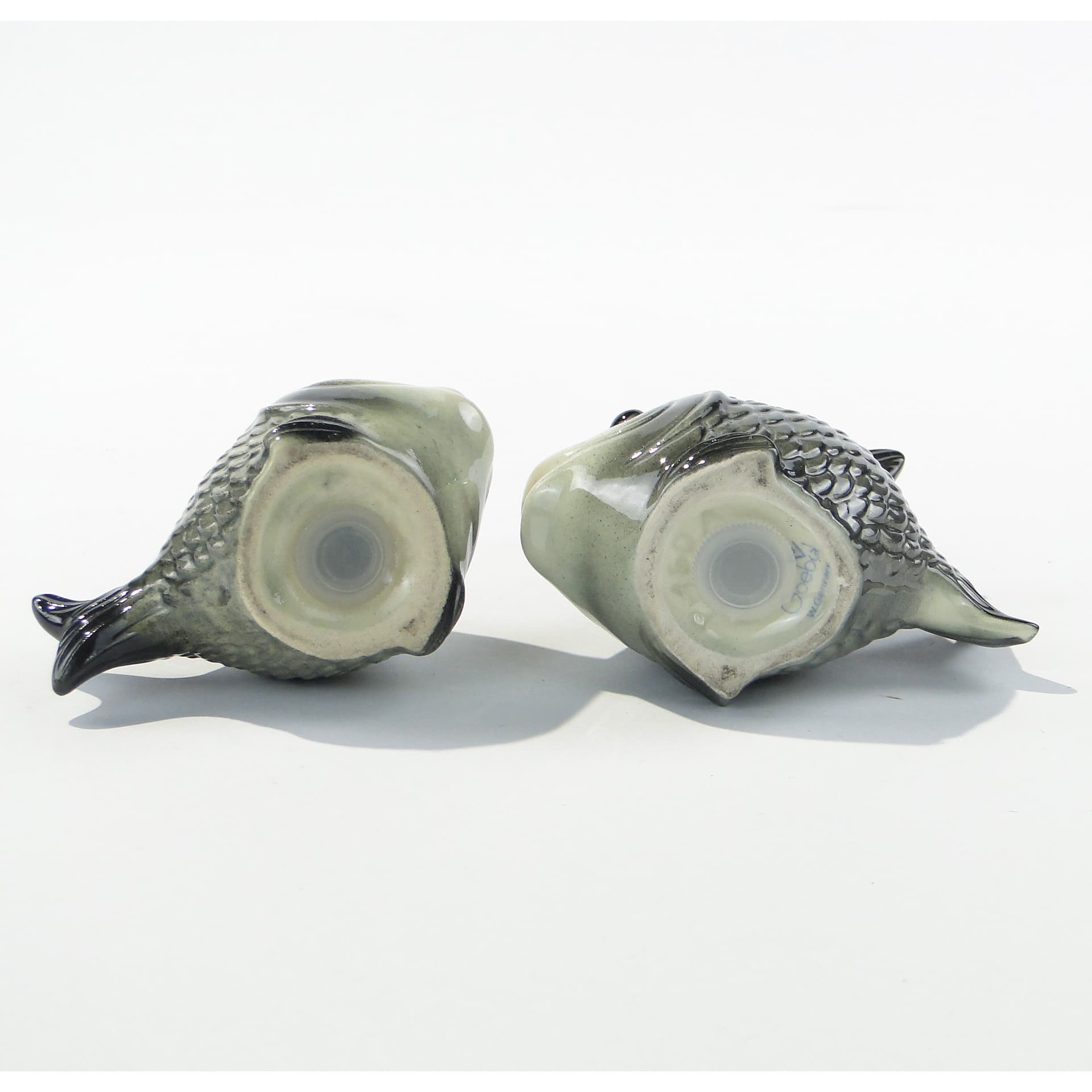 Set of fish-shaped salt shakers, green black, glazed ceramic, Goebel, Germany, 1980s. - 346178