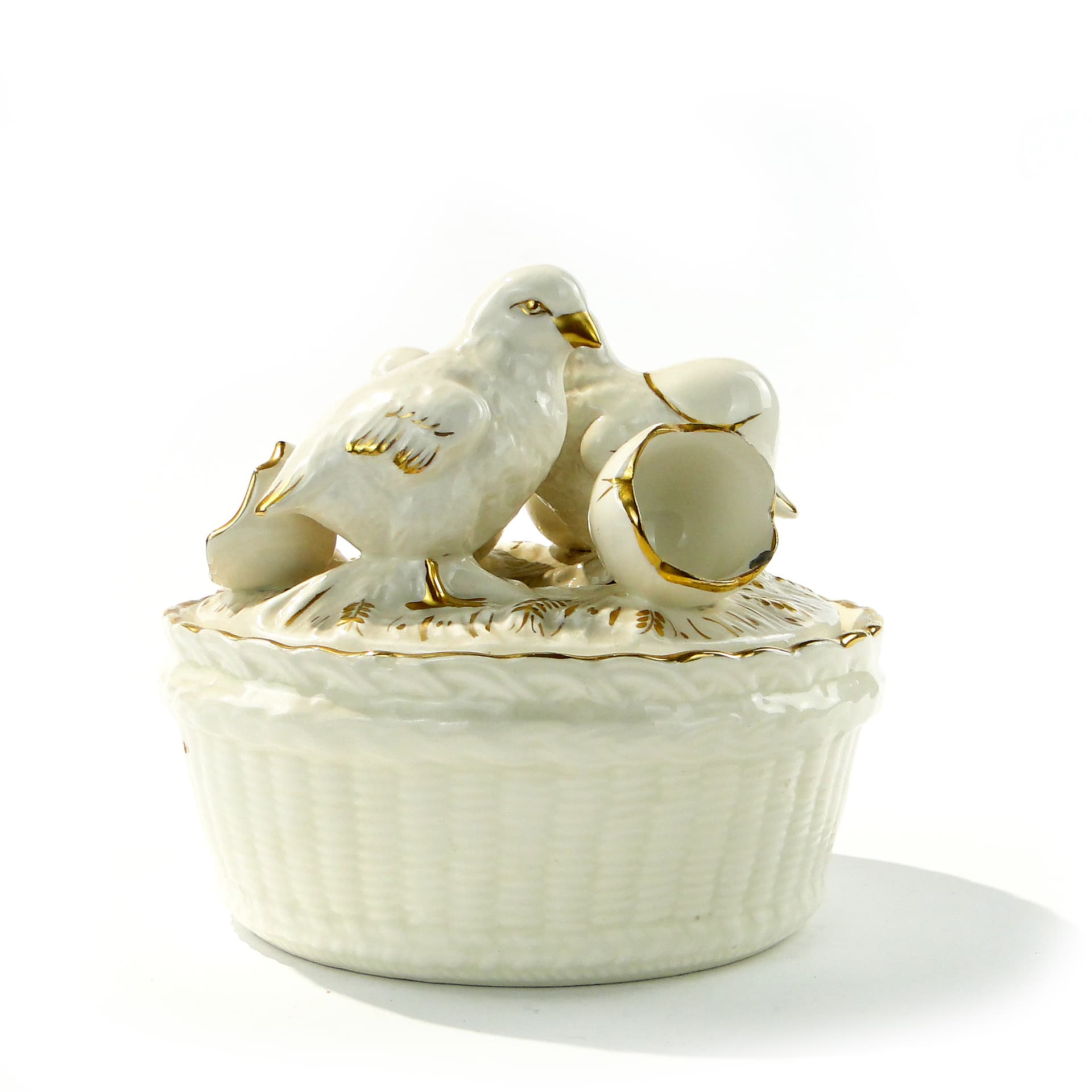 Egg container Chicks, white gold porcelain, Royal Dux Bohemia, Czech Republic, 1920s - 346182