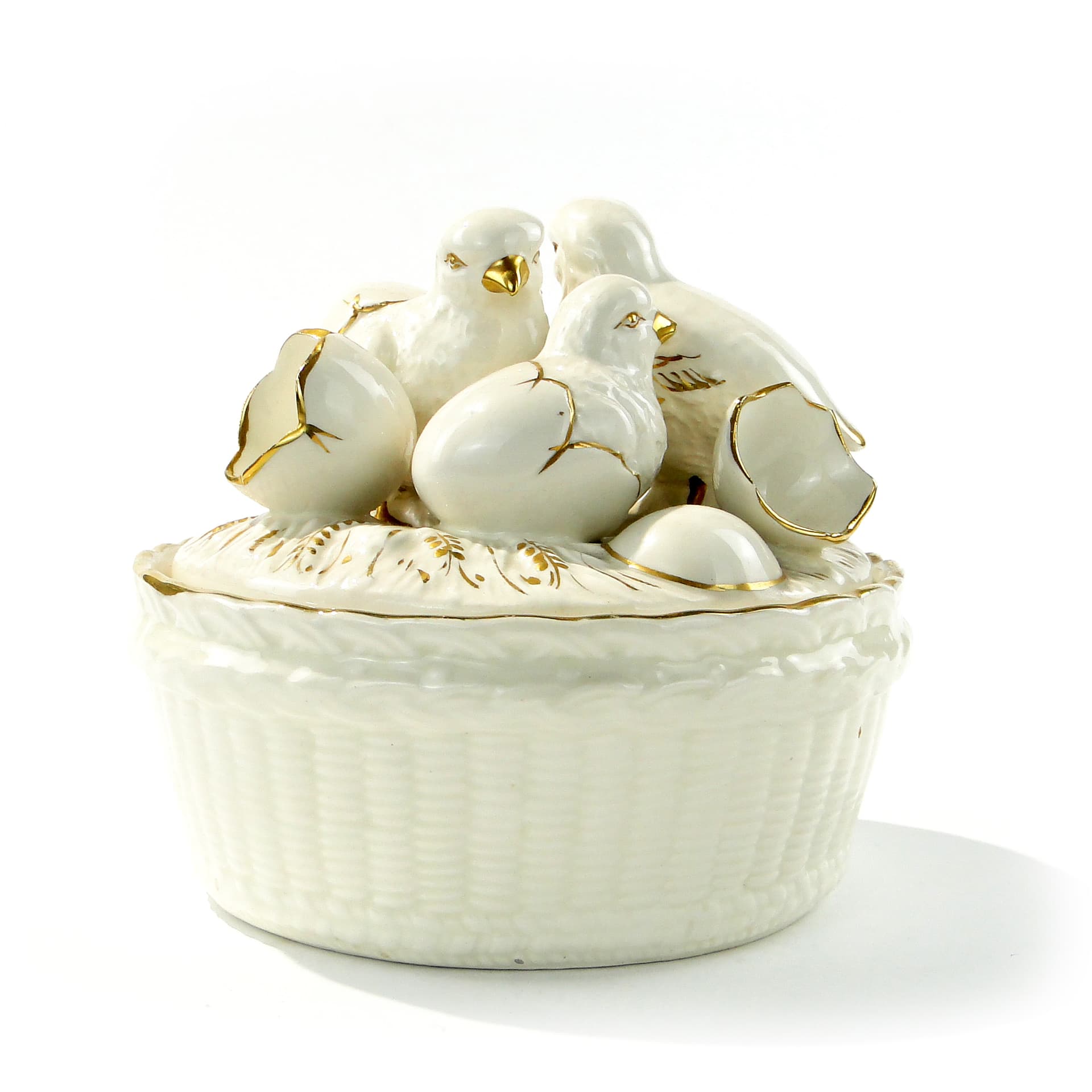 Egg container Chicks, white gold porcelain, Royal Dux Bohemia, Czech Republic, 1920s - 346183