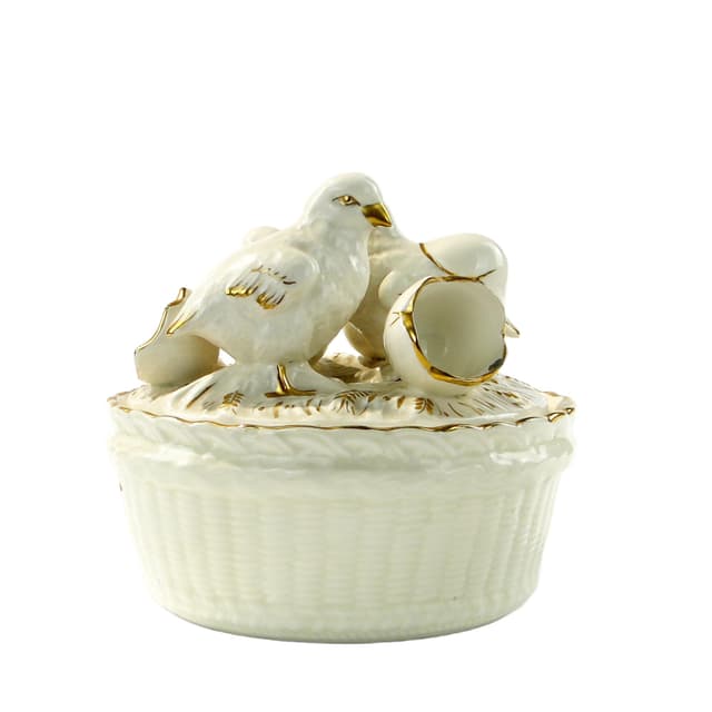 Egg container Chicks, white gold porcelain, Royal Dux Bohemia, Czech Republic, 1920s - DIMENSION