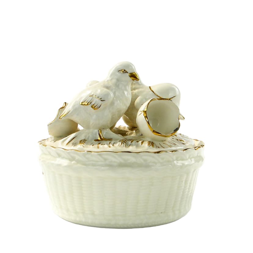Egg container Chicks, white gold porcelain, Royal Dux Bohemia, Czech Republic, 1920s