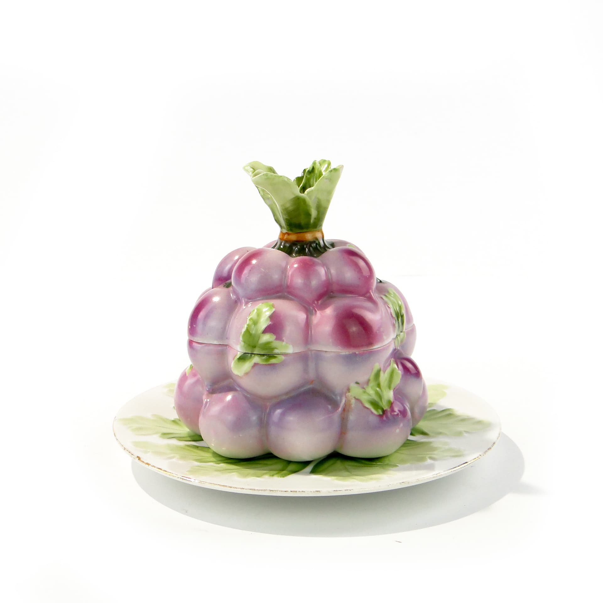 Porcelain container, Dulevo, purple white green gold, Russia, 1890s - 346194
