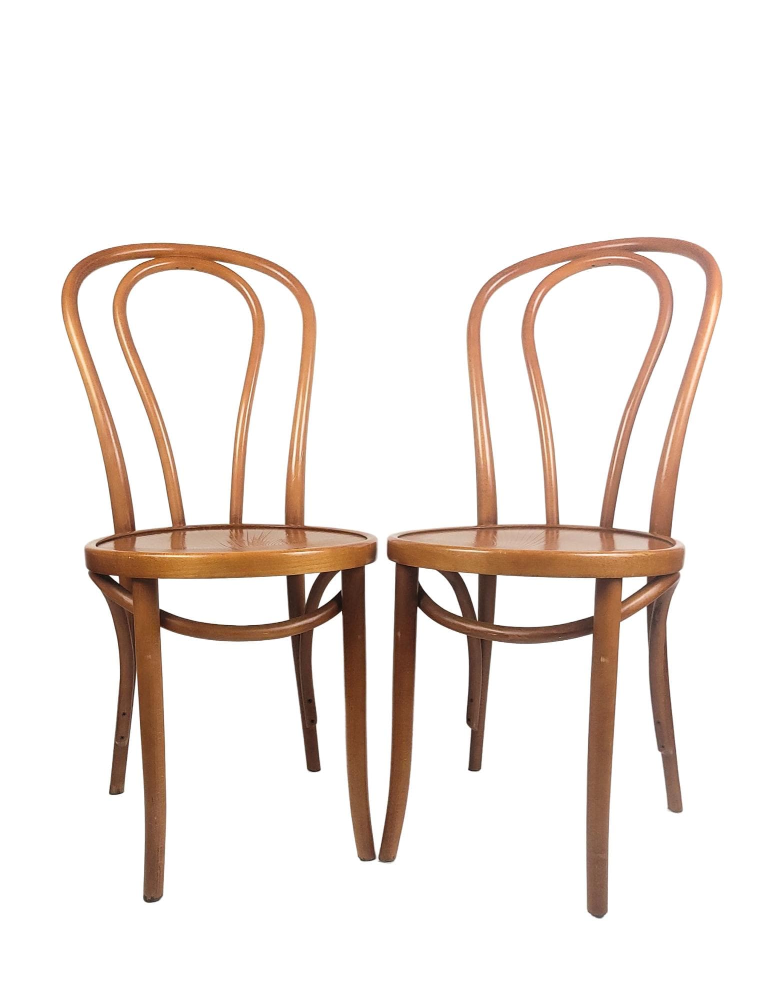Pair of bentwood chairs, brown wood, 1970s.