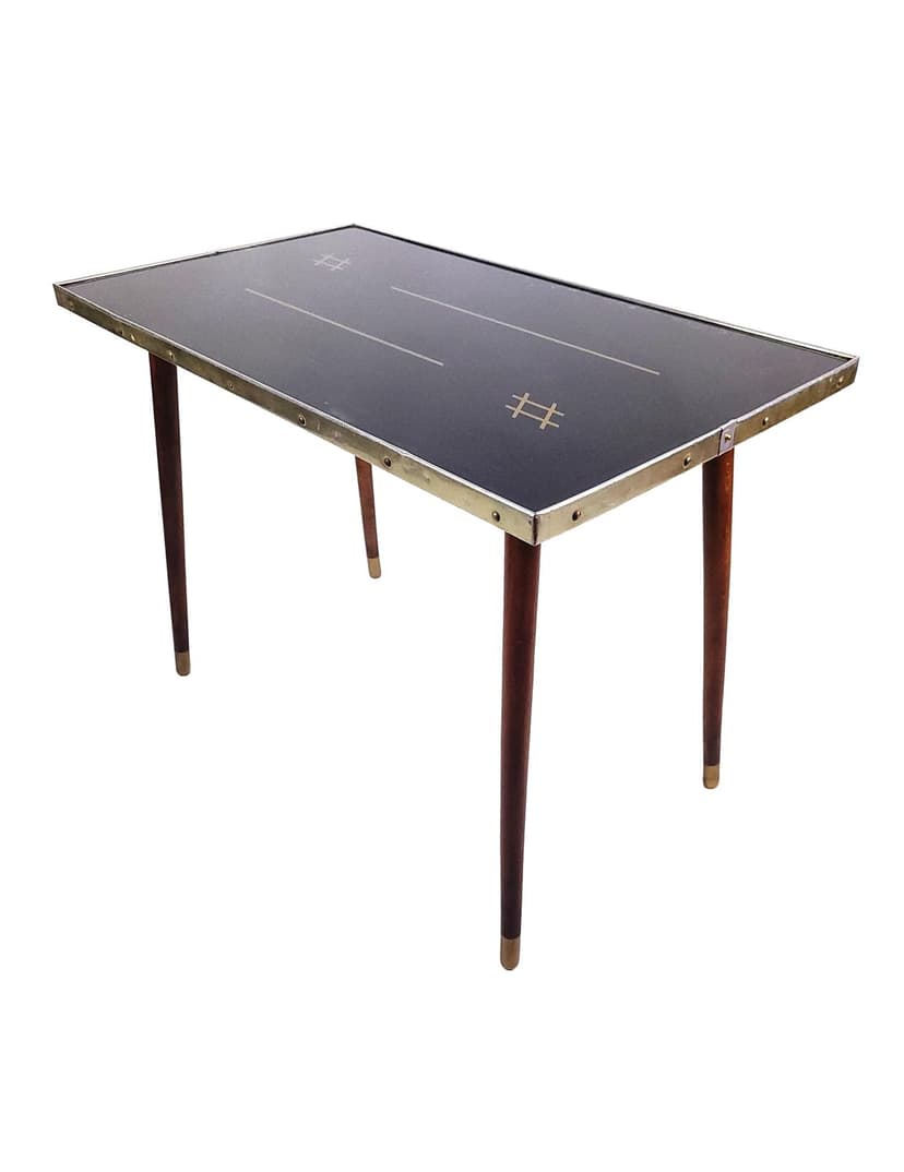 Coffee table, black top, brown wood, gold brass, 1960s.