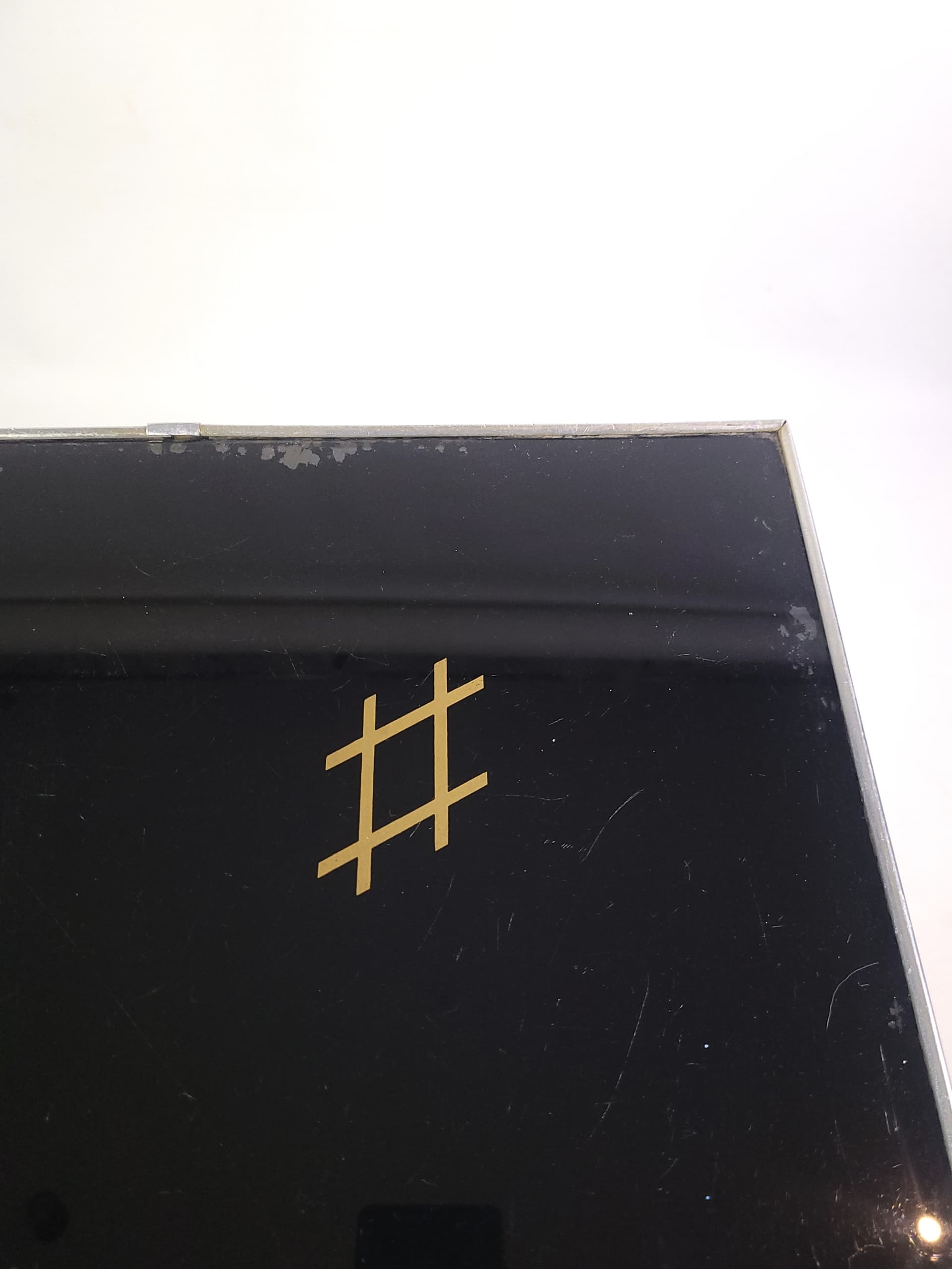 Coffee table, black top, brown wood, gold brass, 1960s. - 346239