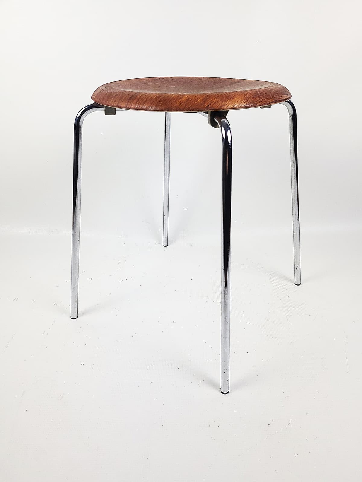 Stool Dot, brown plywood, chrome steel, by A. Jacobsen, Fritz Hansen, Denmark, 1970s. - 346352