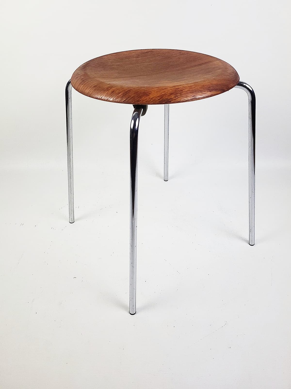 Stool Dot, brown plywood, chrome steel, by A. Jacobsen, Fritz Hansen, Denmark, 1970s. - 346353