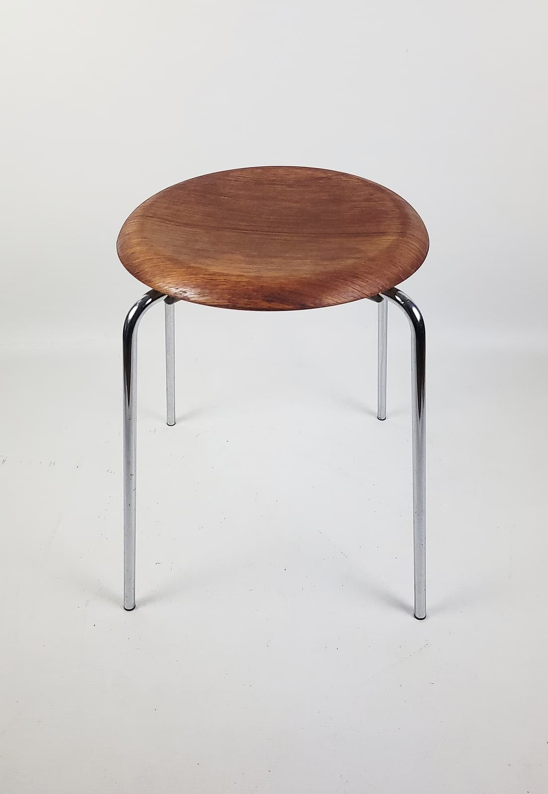Stool Dot, brown plywood, chrome steel, by A. Jacobsen, Fritz Hansen, Denmark, 1970s. - 346349